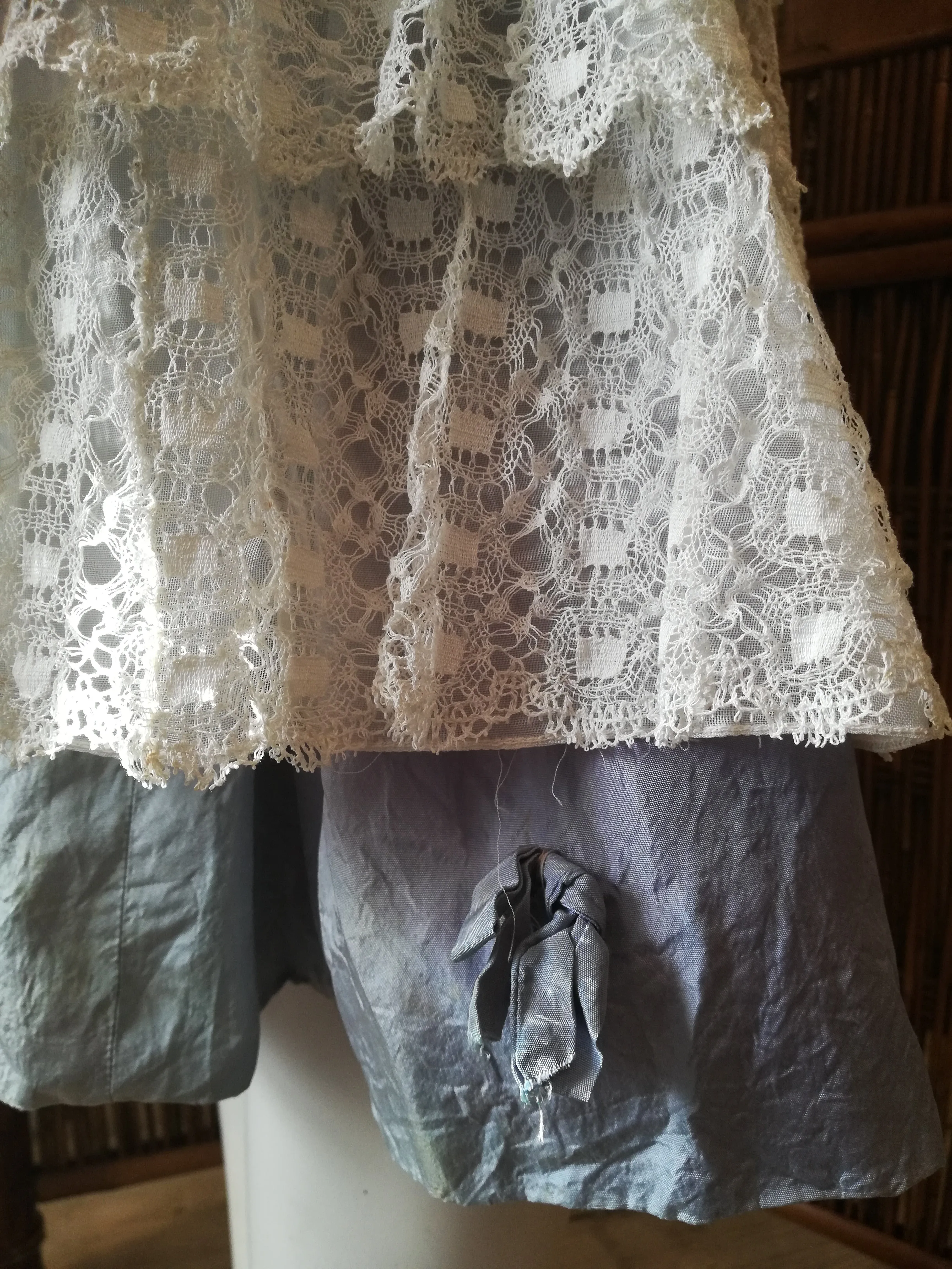 1950's White lace over blue taffeta dress