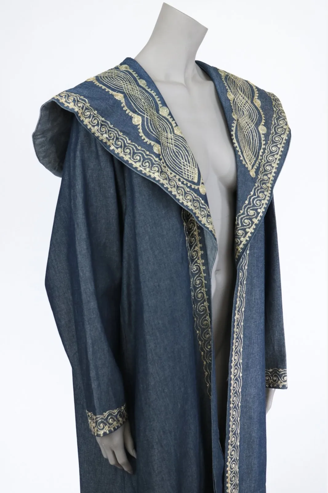 1980s 1990s Embroidered Denim Cape Collar Coat