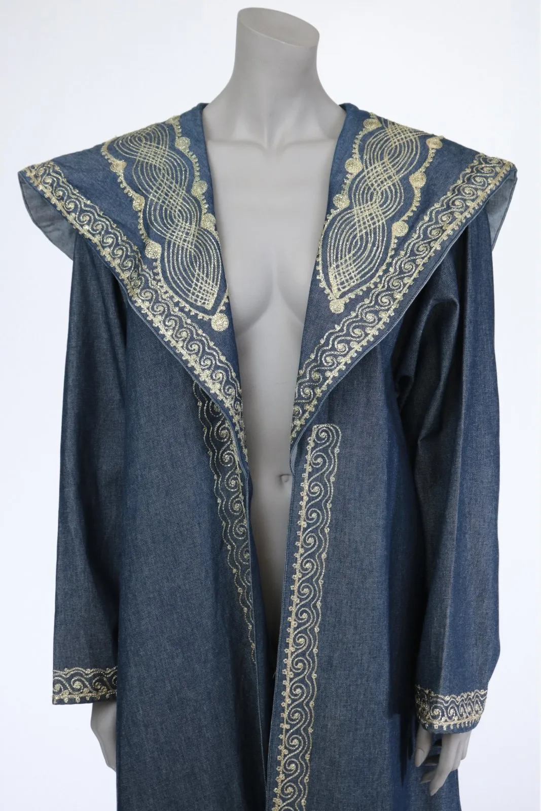1980s 1990s Embroidered Denim Cape Collar Coat