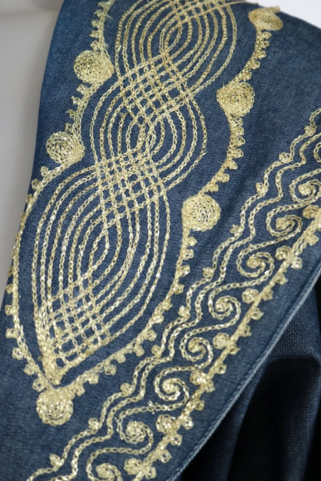 1980s 1990s Embroidered Denim Cape Collar Coat