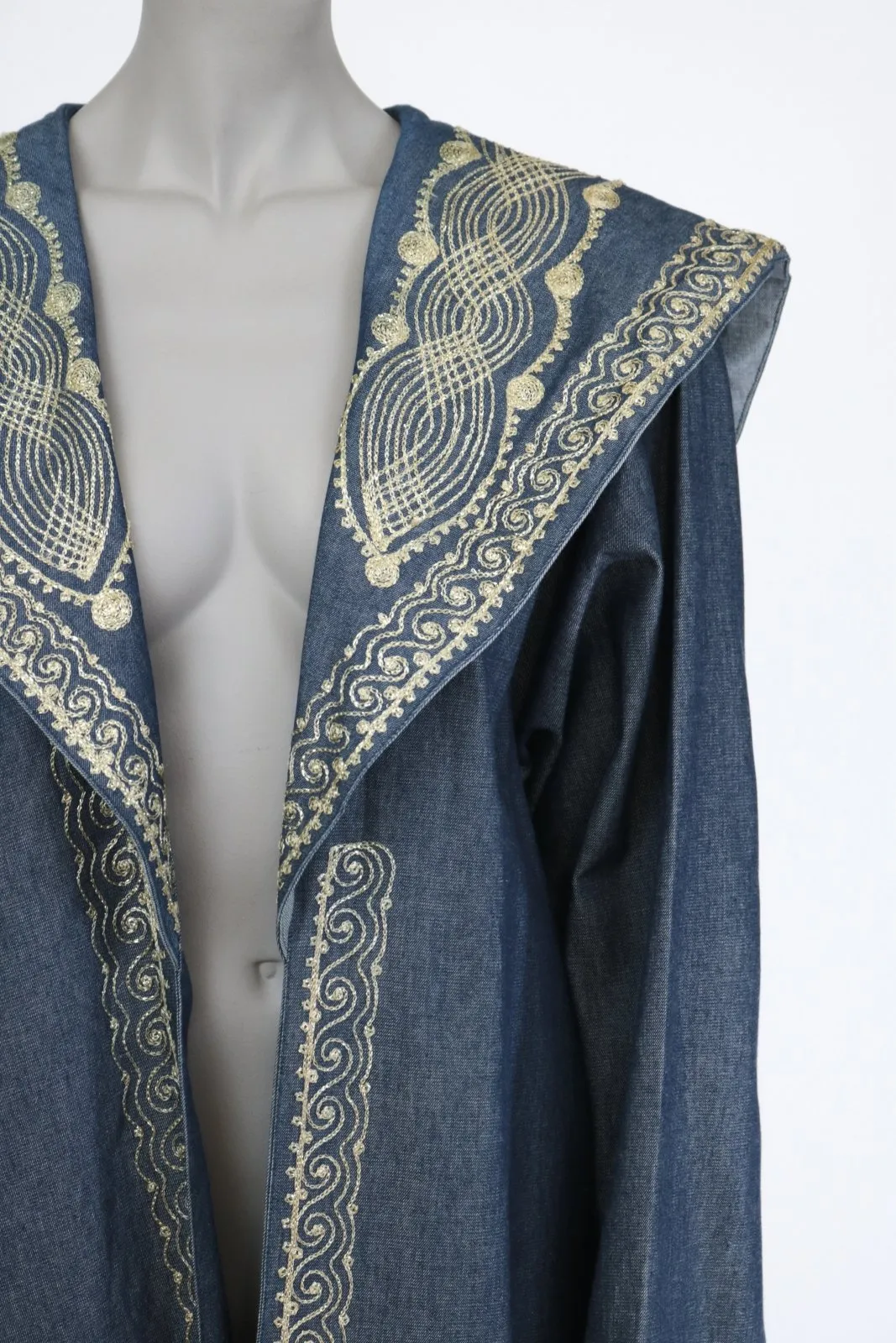 1980s 1990s Embroidered Denim Cape Collar Coat