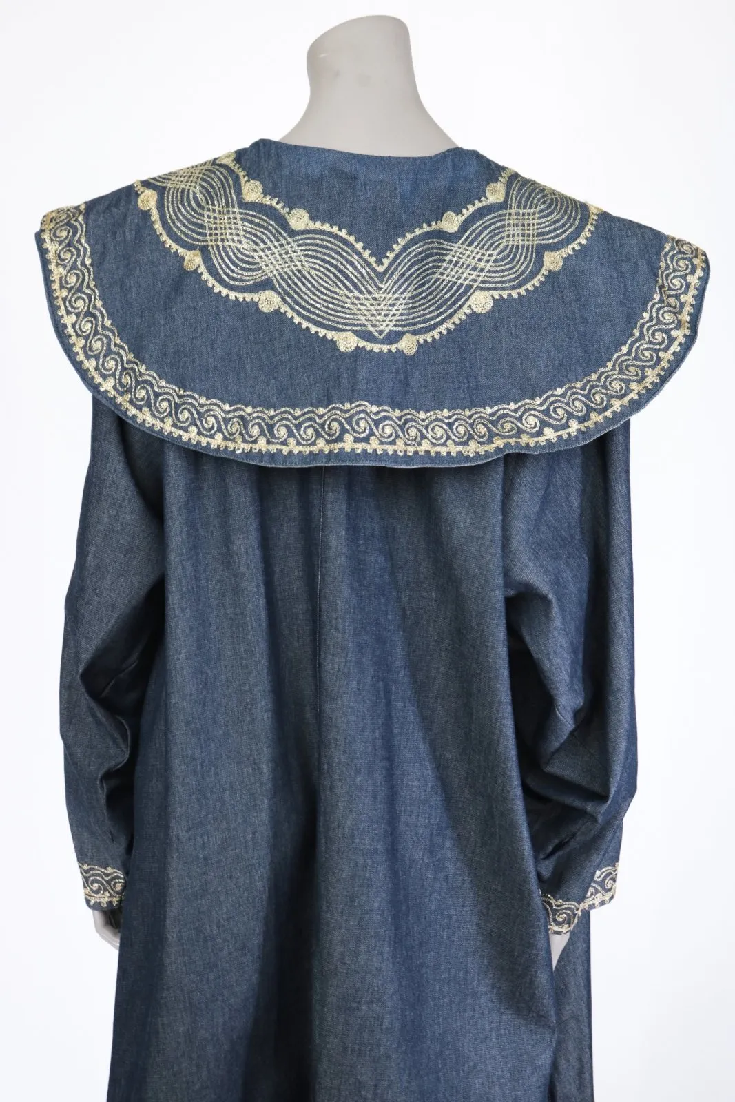 1980s 1990s Embroidered Denim Cape Collar Coat