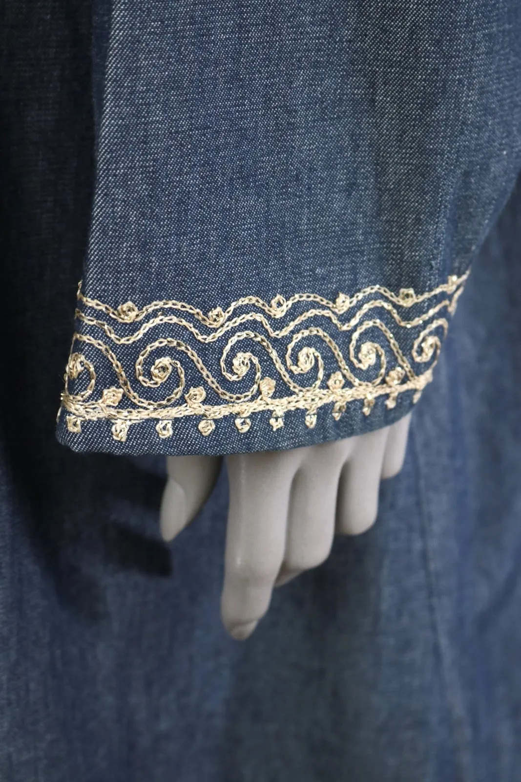 1980s 1990s Embroidered Denim Cape Collar Coat