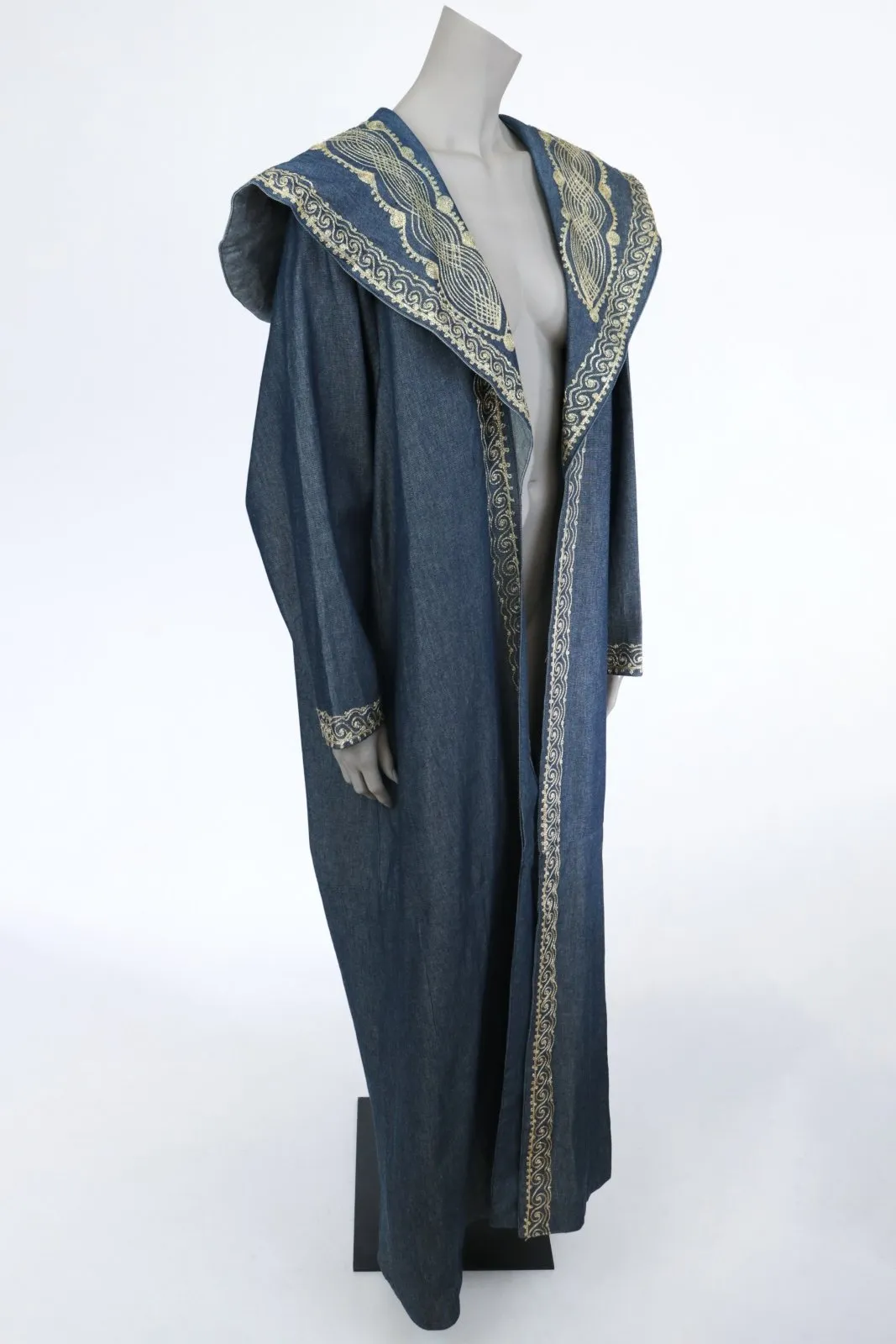 1980s 1990s Embroidered Denim Cape Collar Coat