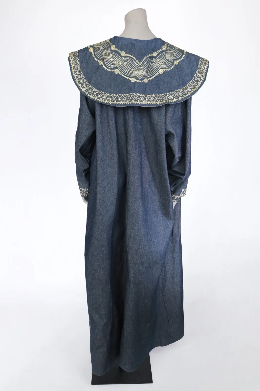 1980s 1990s Embroidered Denim Cape Collar Coat