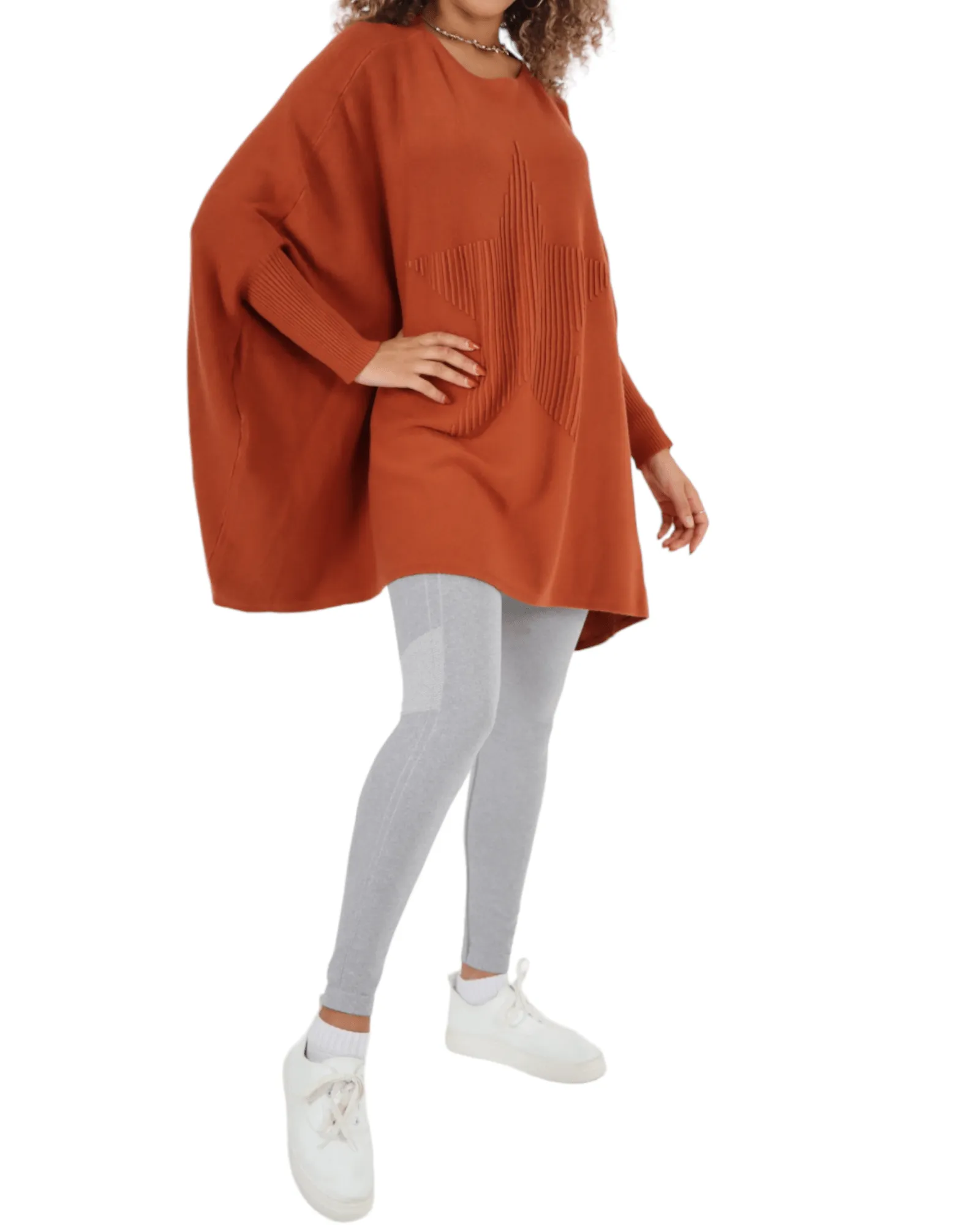 3D Star Print Oversized Poncho