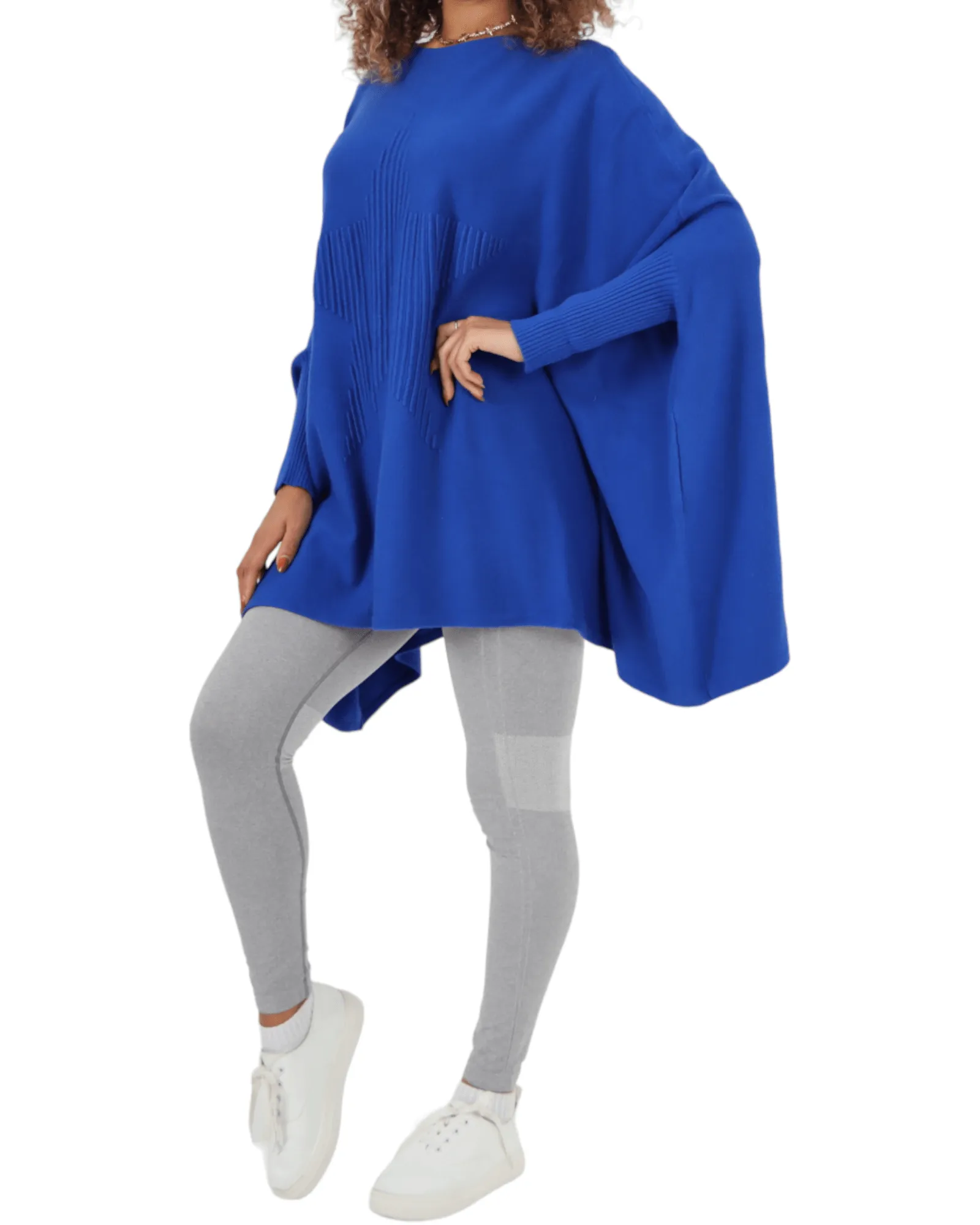 3D Star Print Oversized Poncho