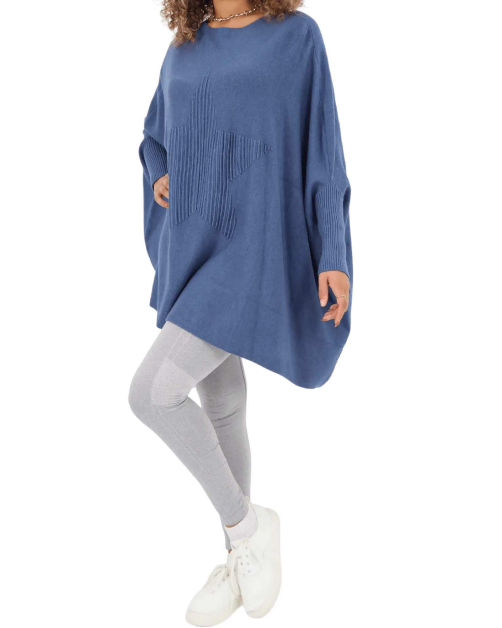 3D Star Print Oversized Poncho