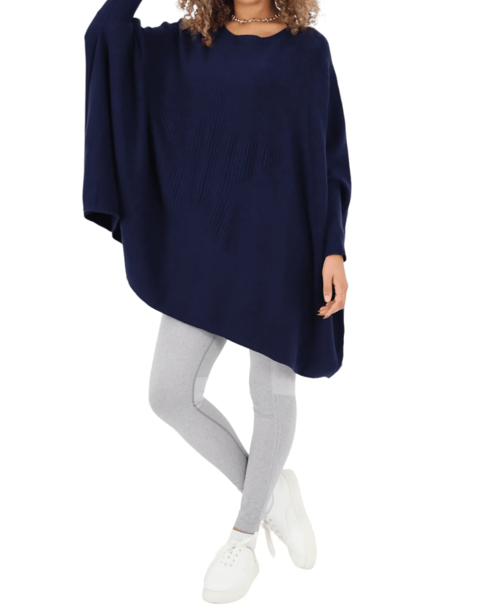 3D Star Print Oversized Poncho