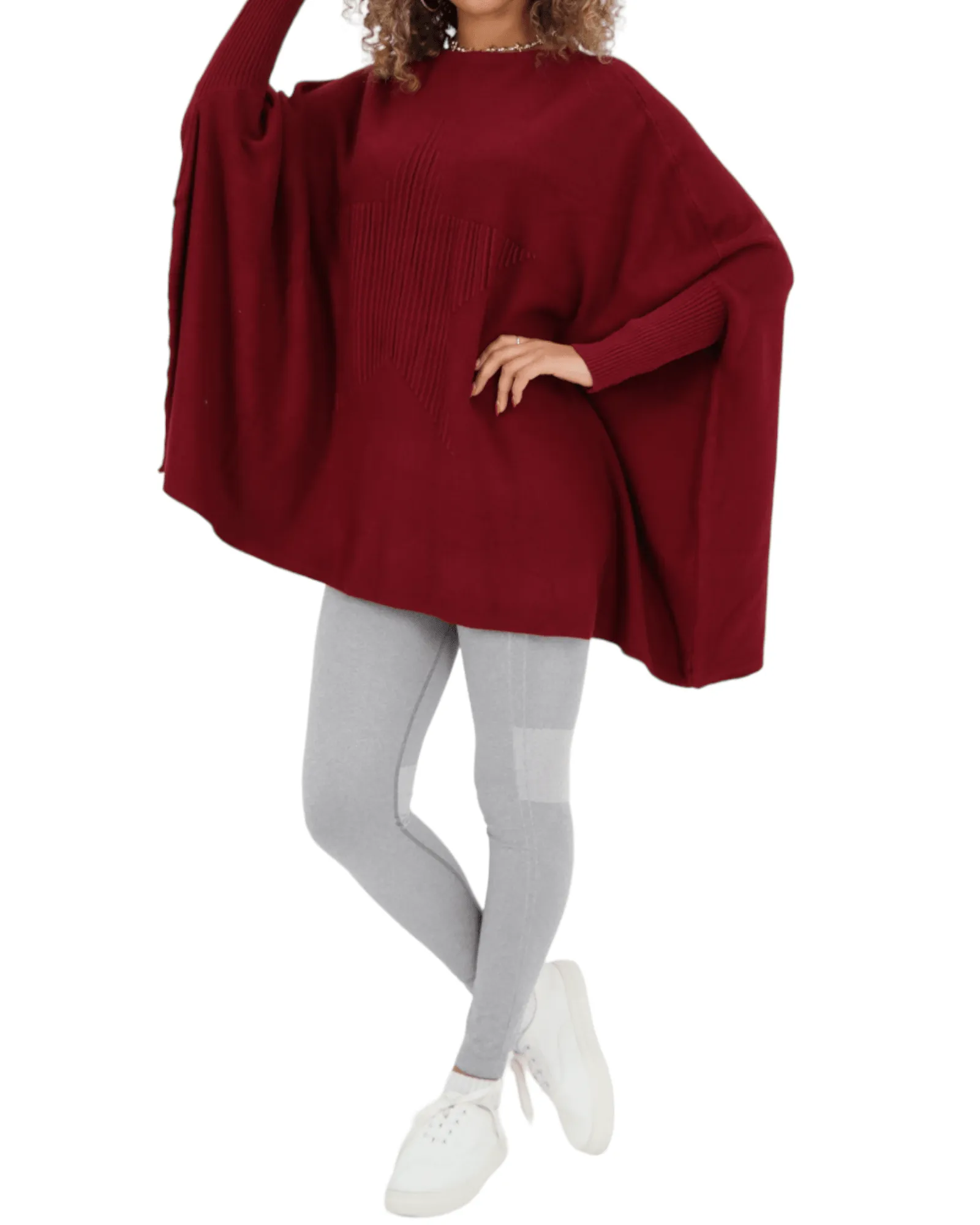 3D Star Print Oversized Poncho