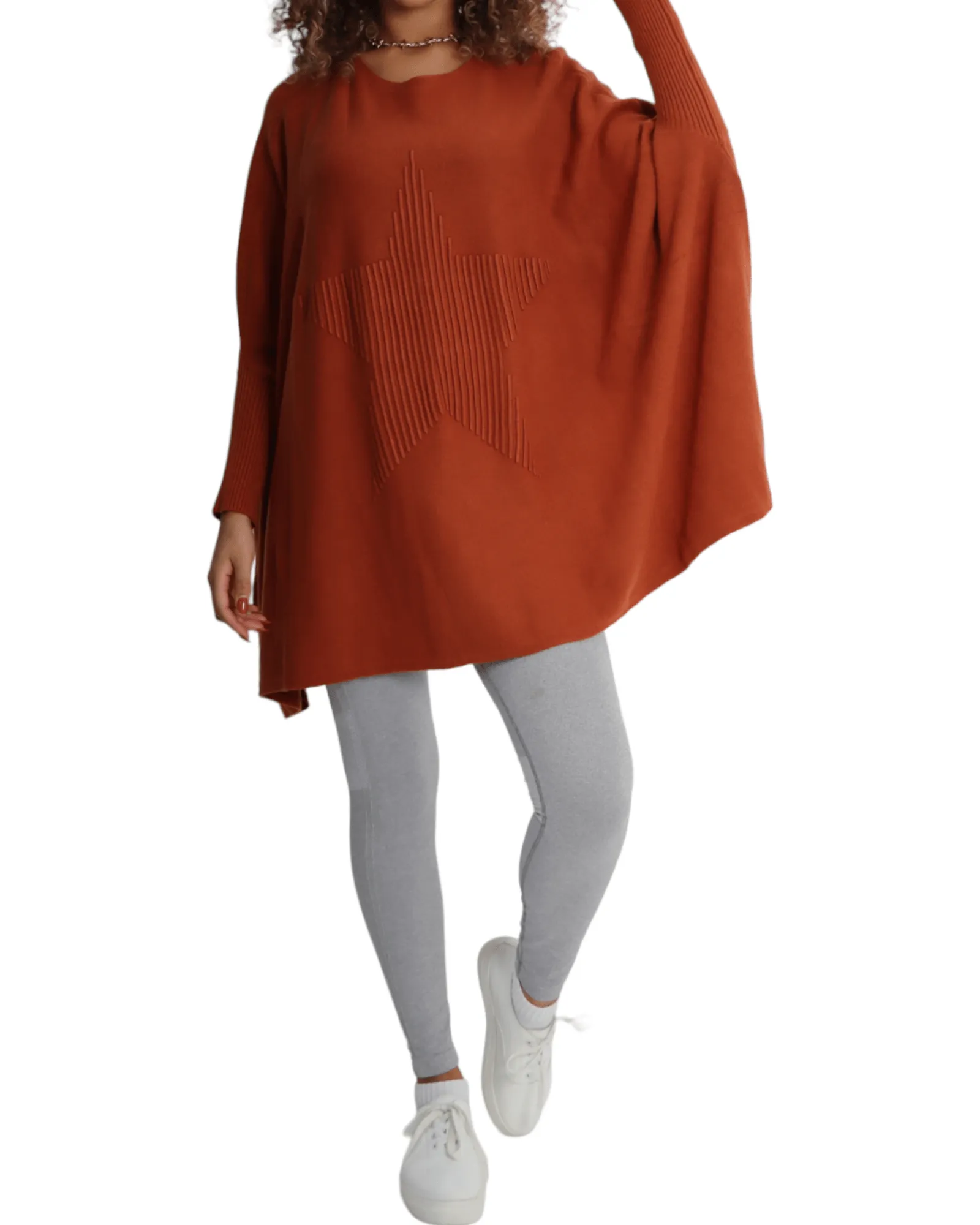 3D Star Print Oversized Poncho