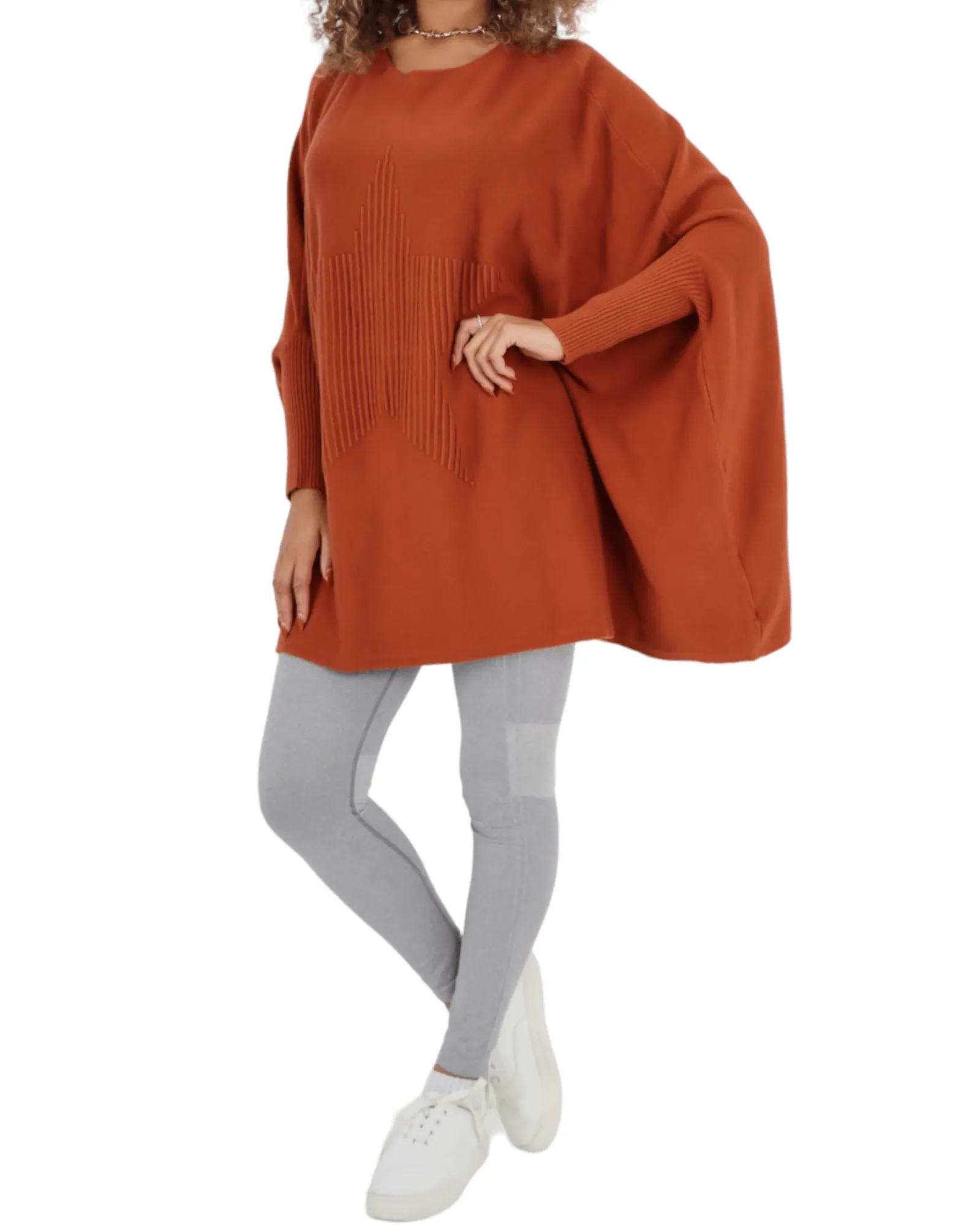 3D Star Print Oversized Poncho