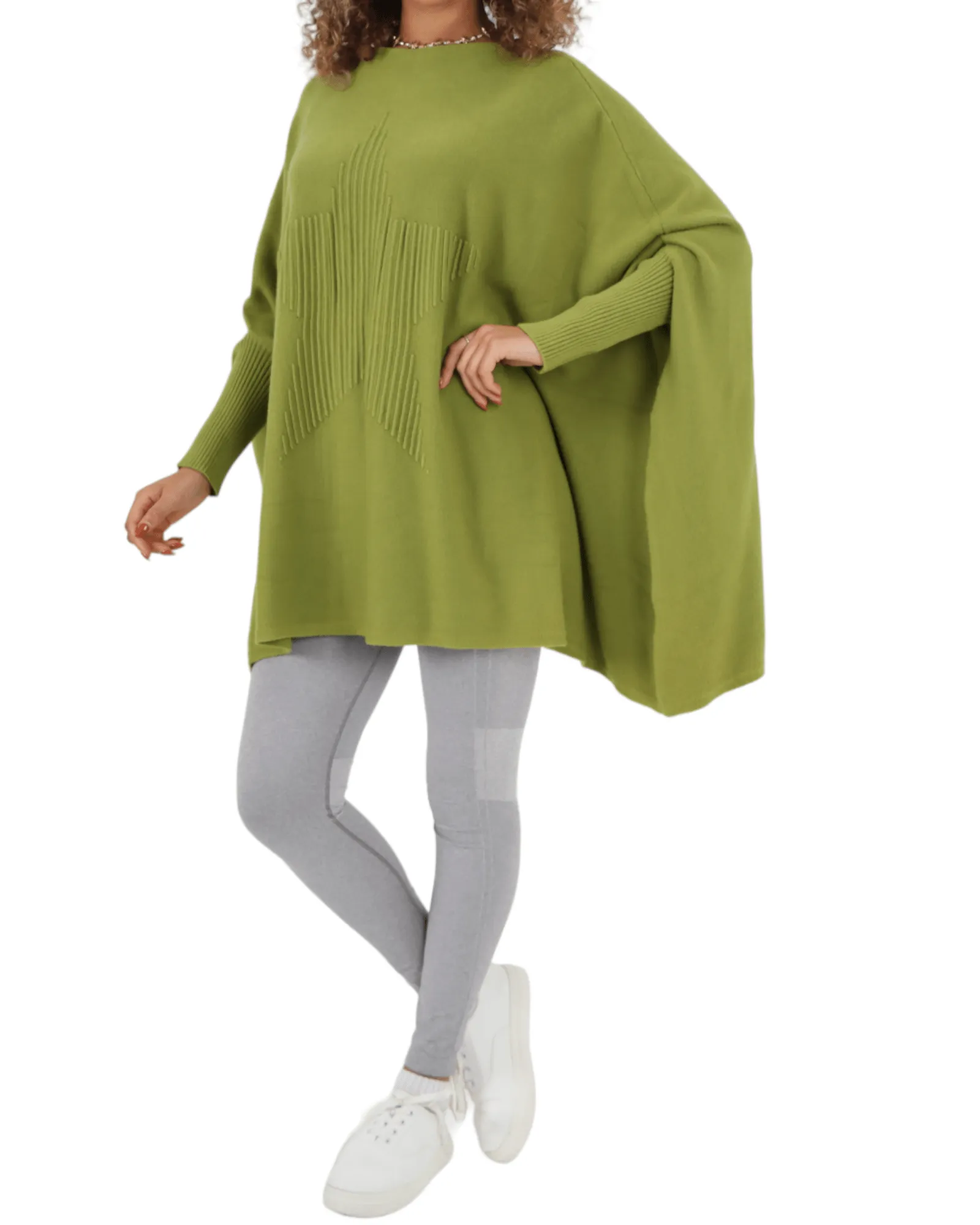 3D Star Print Oversized Poncho