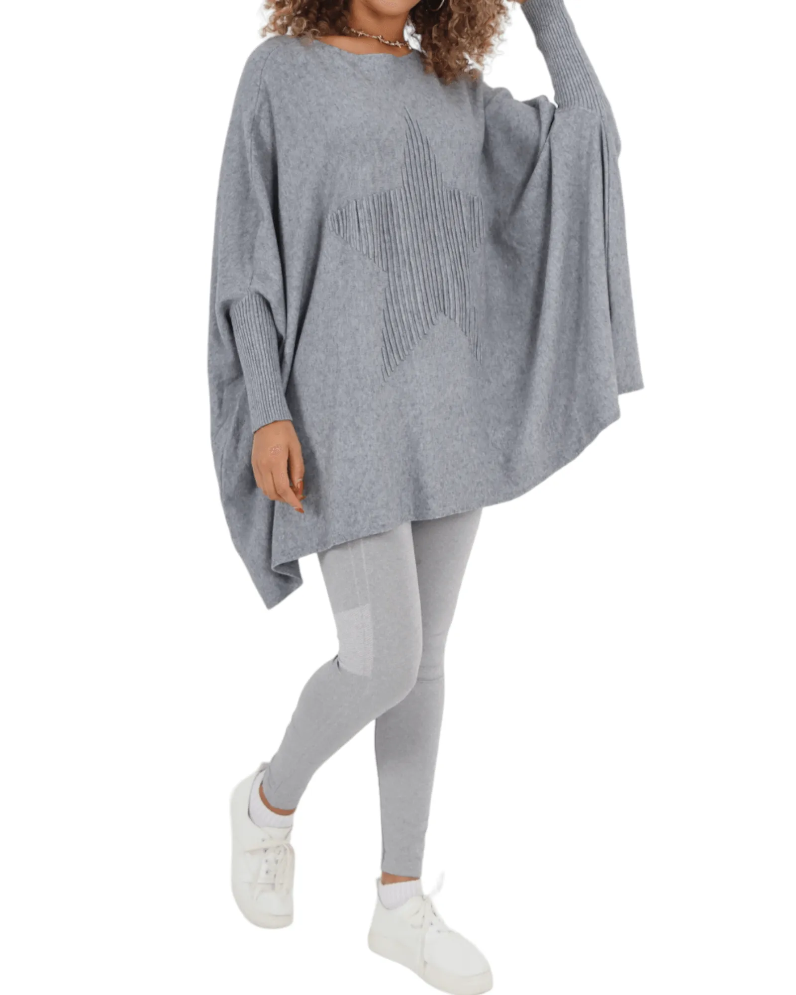 3D Star Print Oversized Poncho