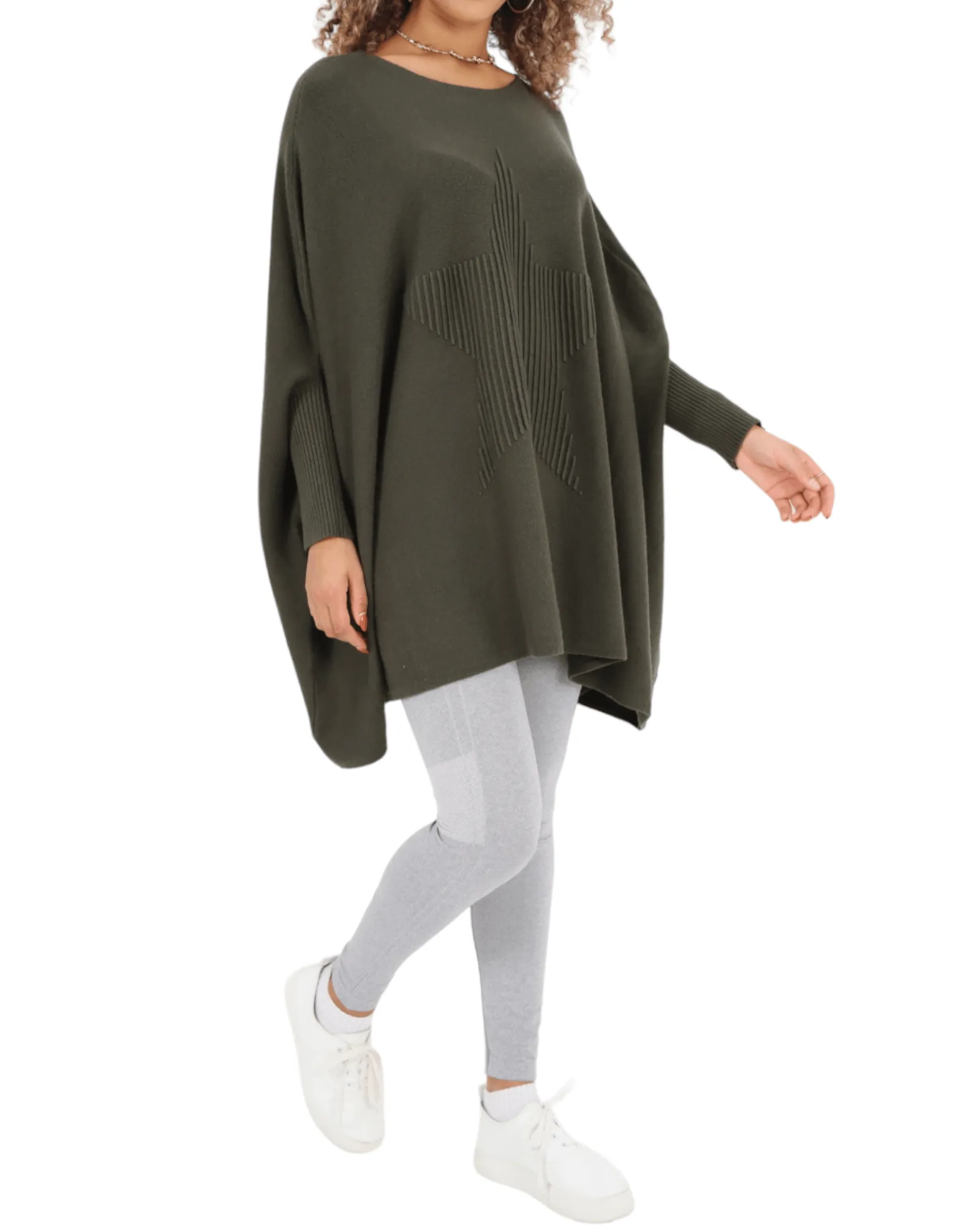 3D Star Print Oversized Poncho