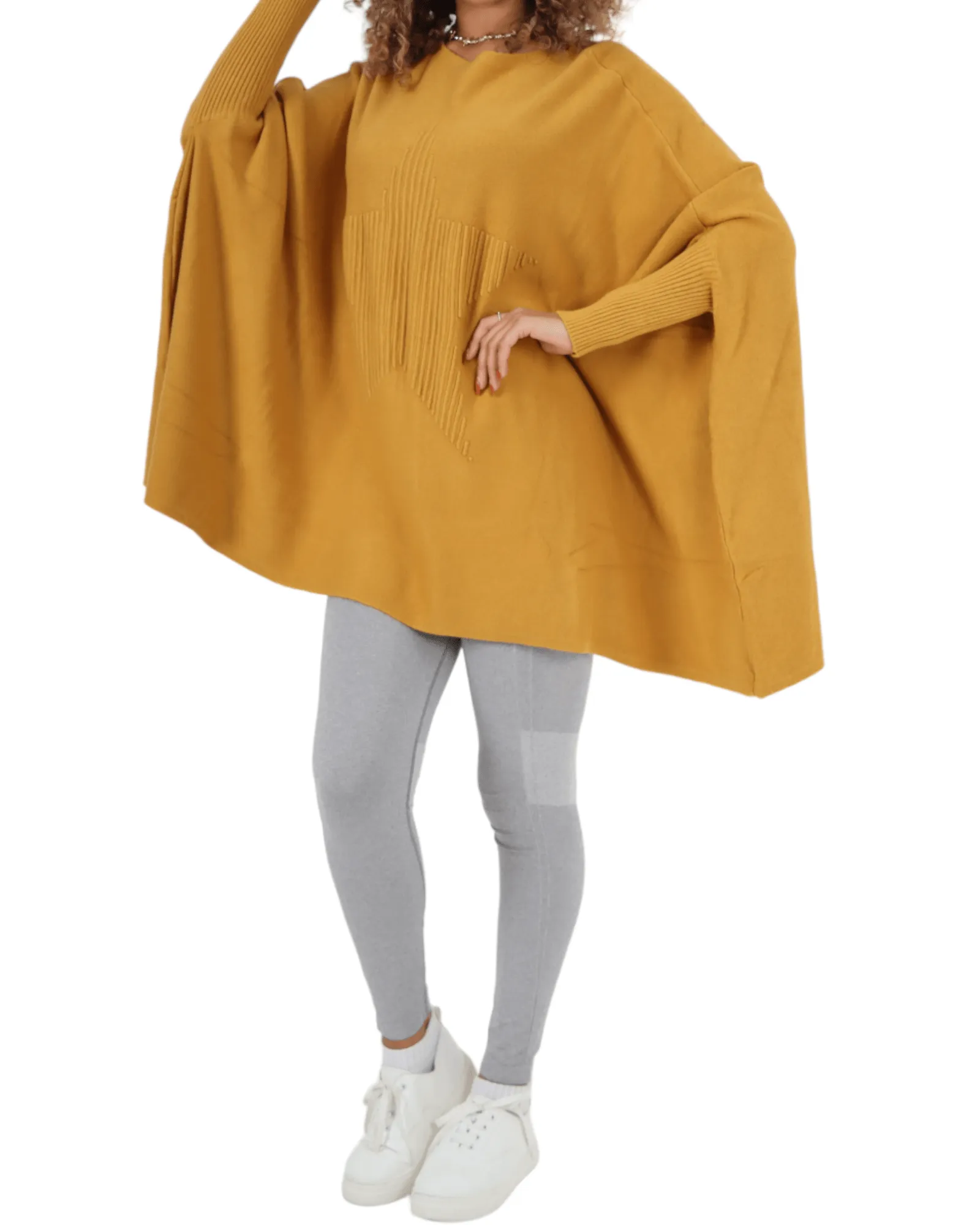 3D Star Print Oversized Poncho
