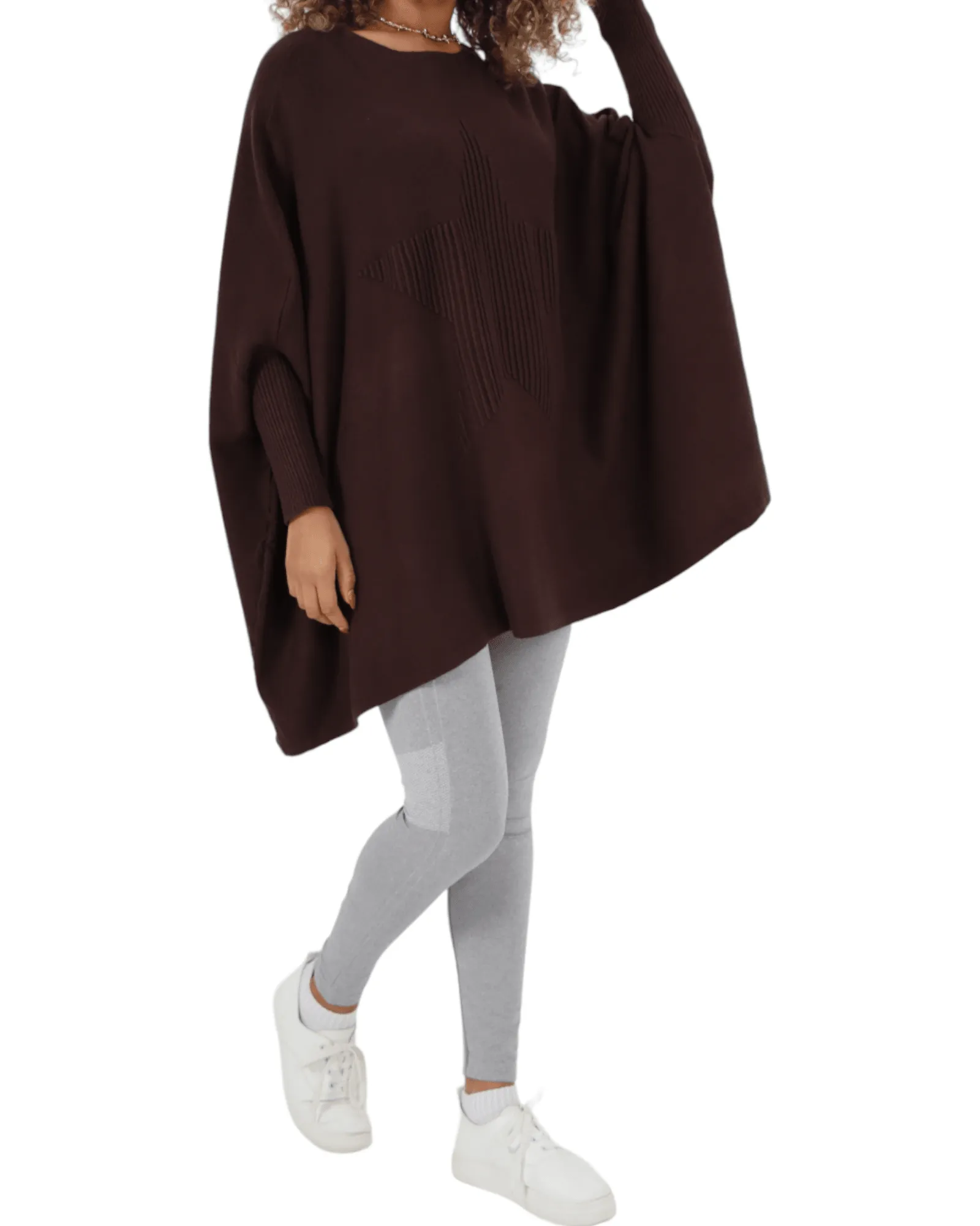 3D Star Print Oversized Poncho