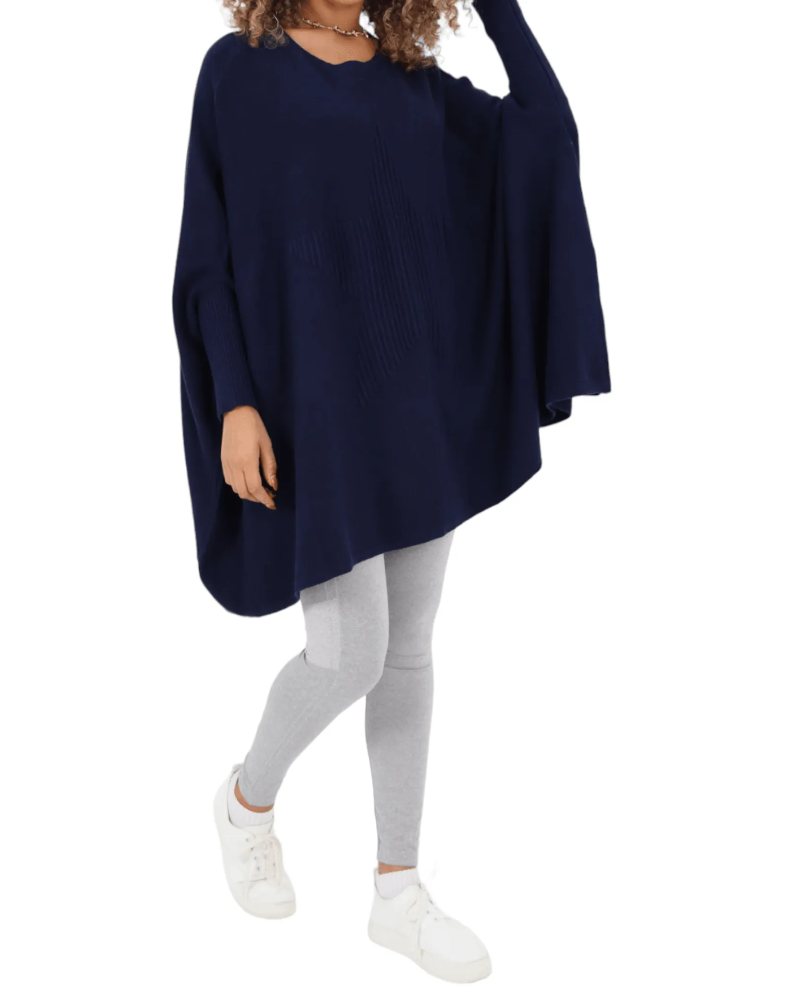 3D Star Print Oversized Poncho