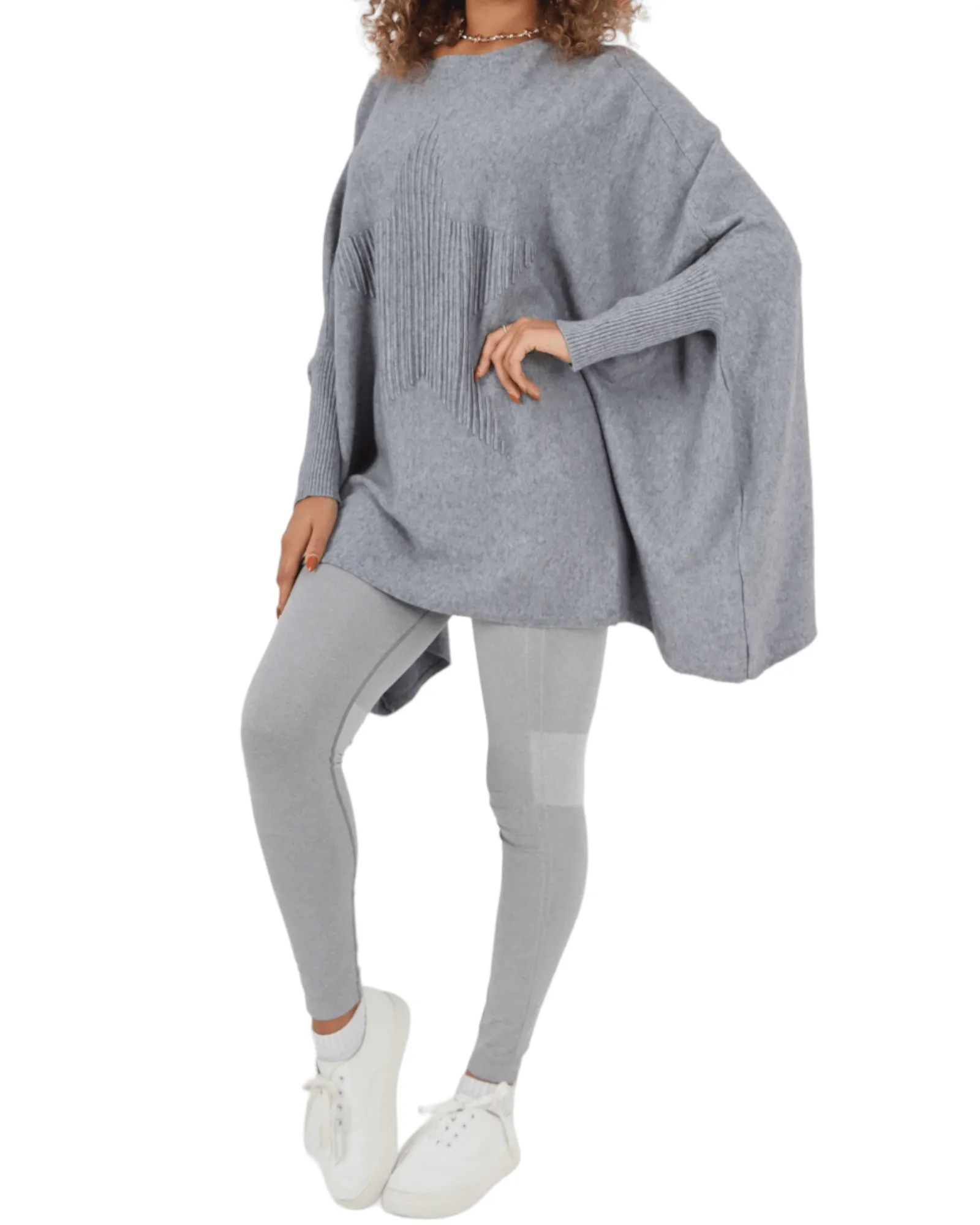 3D Star Print Oversized Poncho