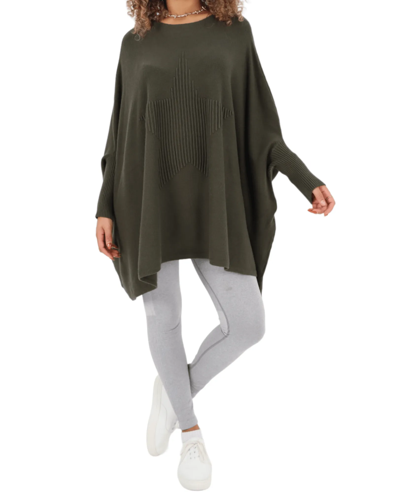 3D Star Print Oversized Poncho