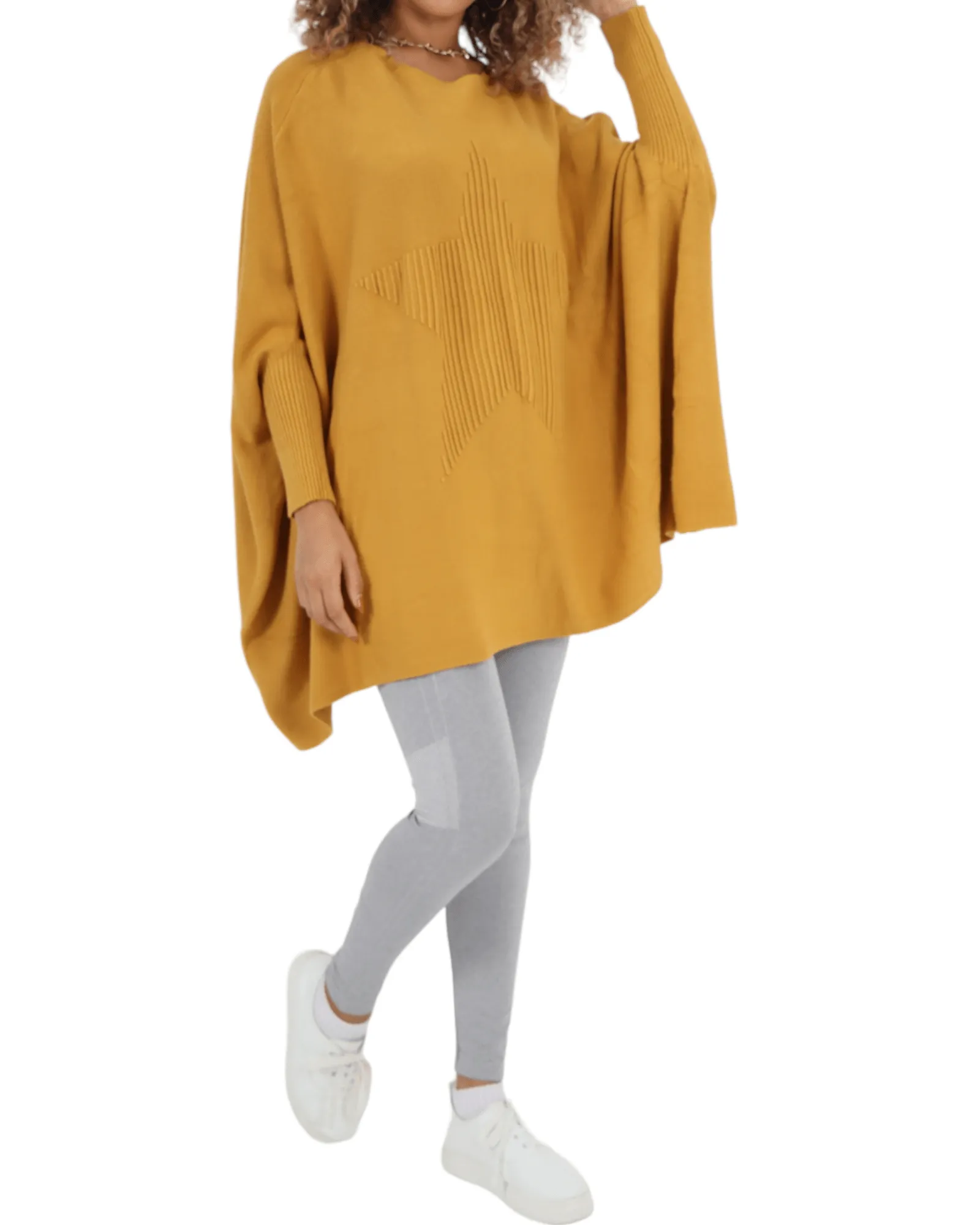 3D Star Print Oversized Poncho