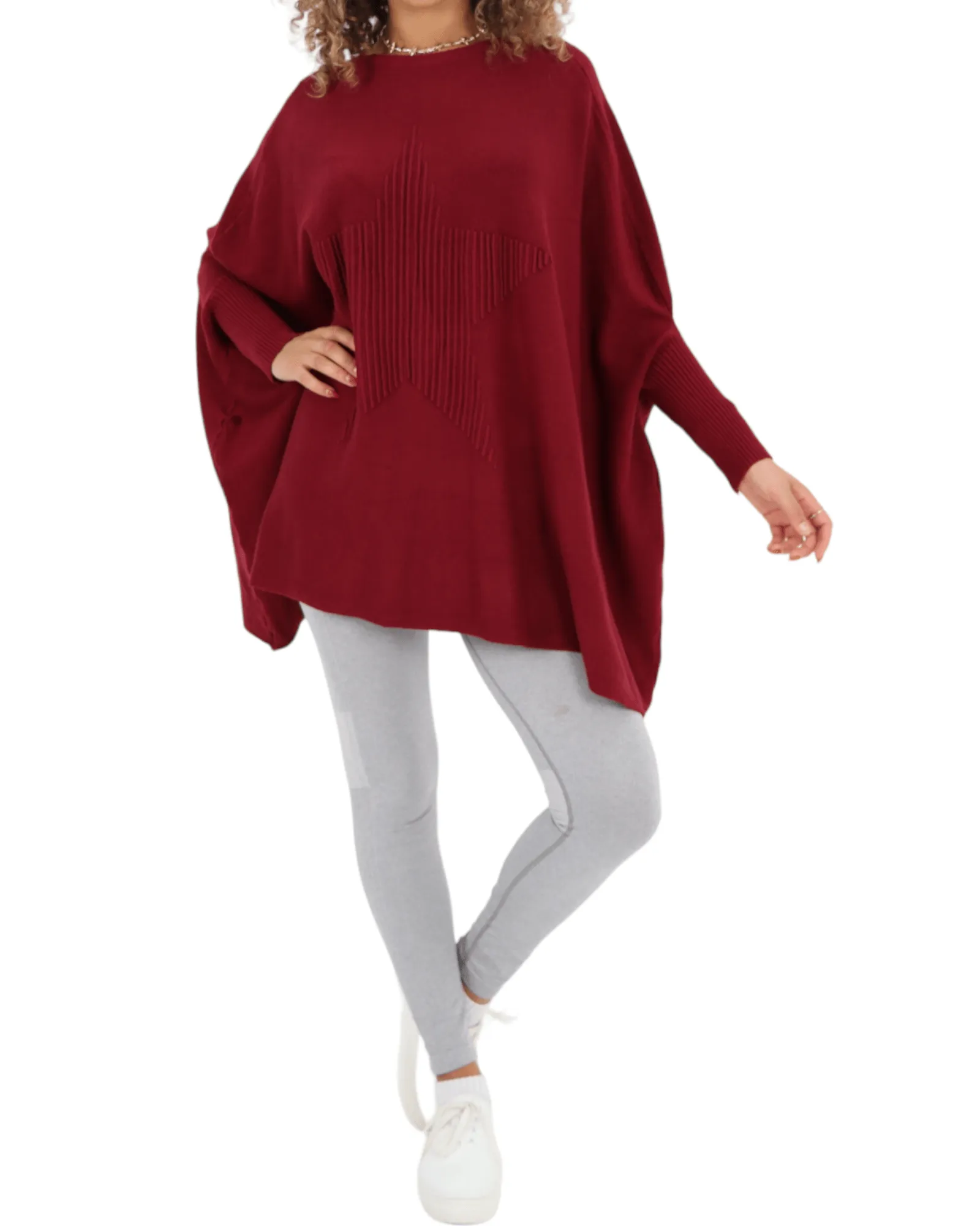 3D Star Print Oversized Poncho