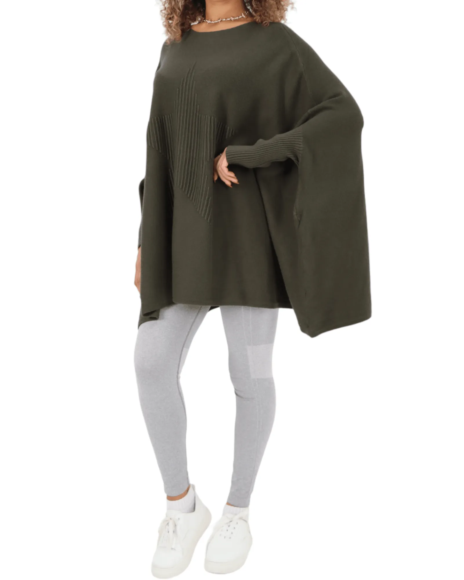 3D Star Print Oversized Poncho