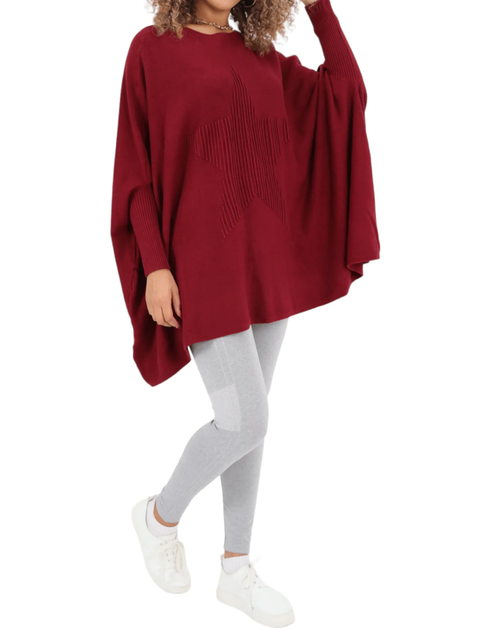 3D Star Print Oversized Poncho