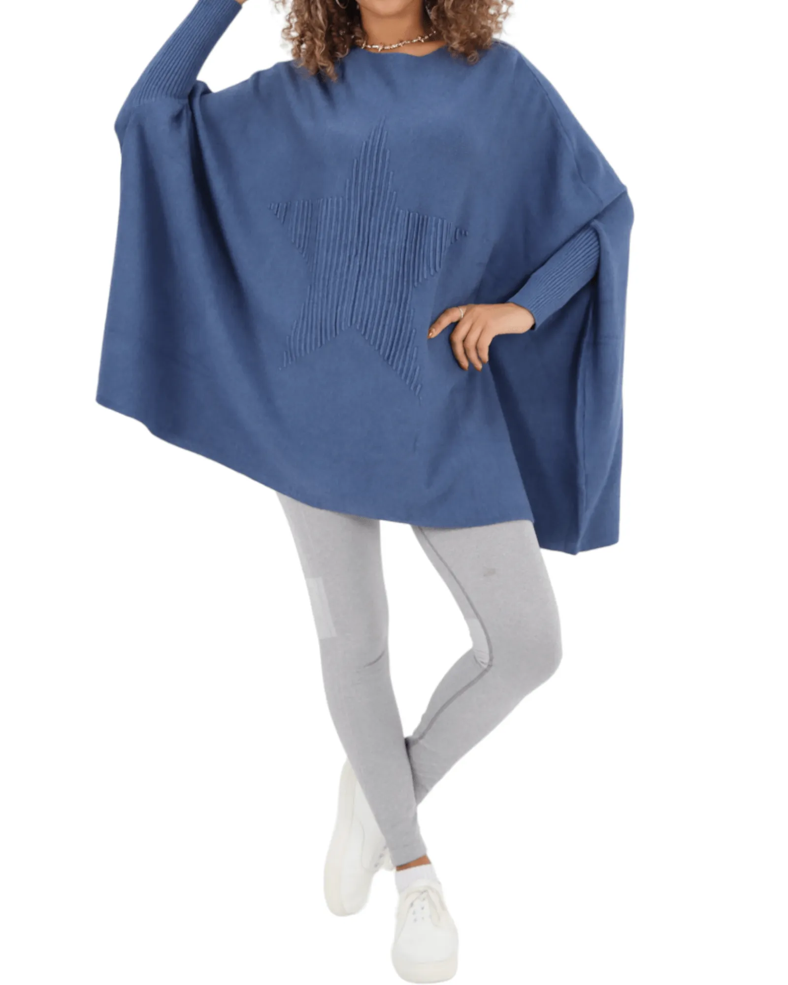 3D Star Print Oversized Poncho