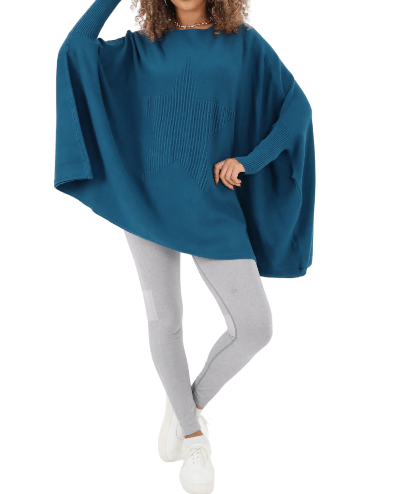 3D Star Print Oversized Poncho