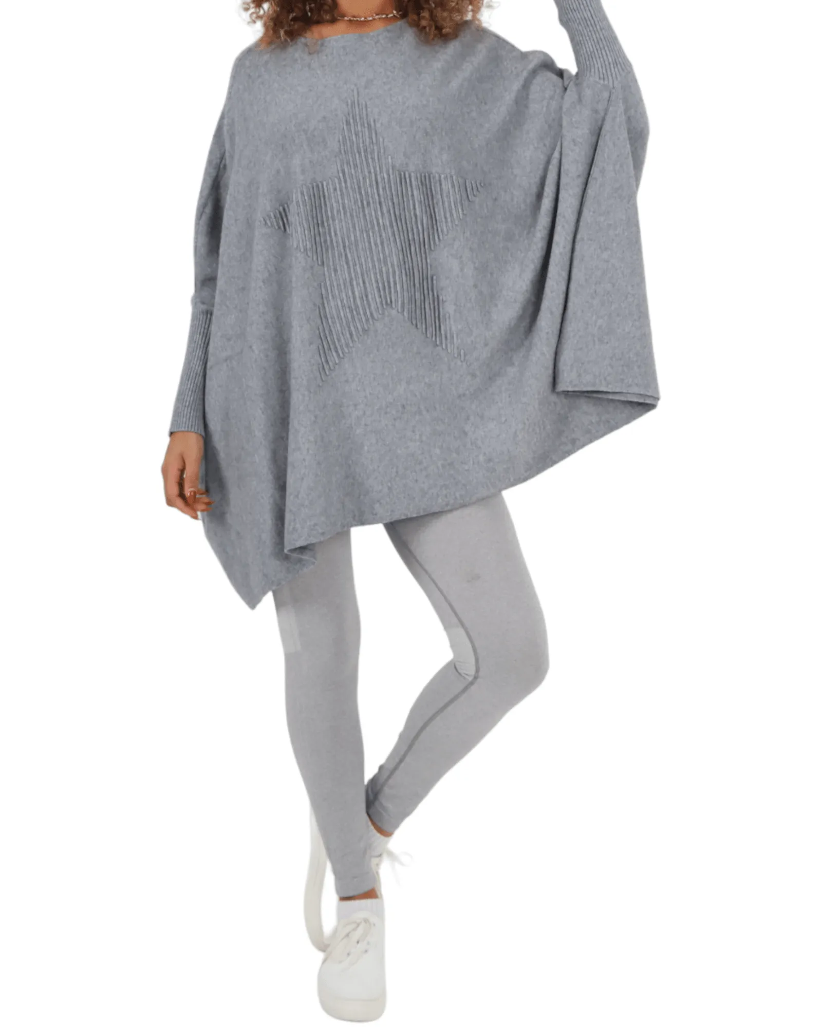 3D Star Print Oversized Poncho