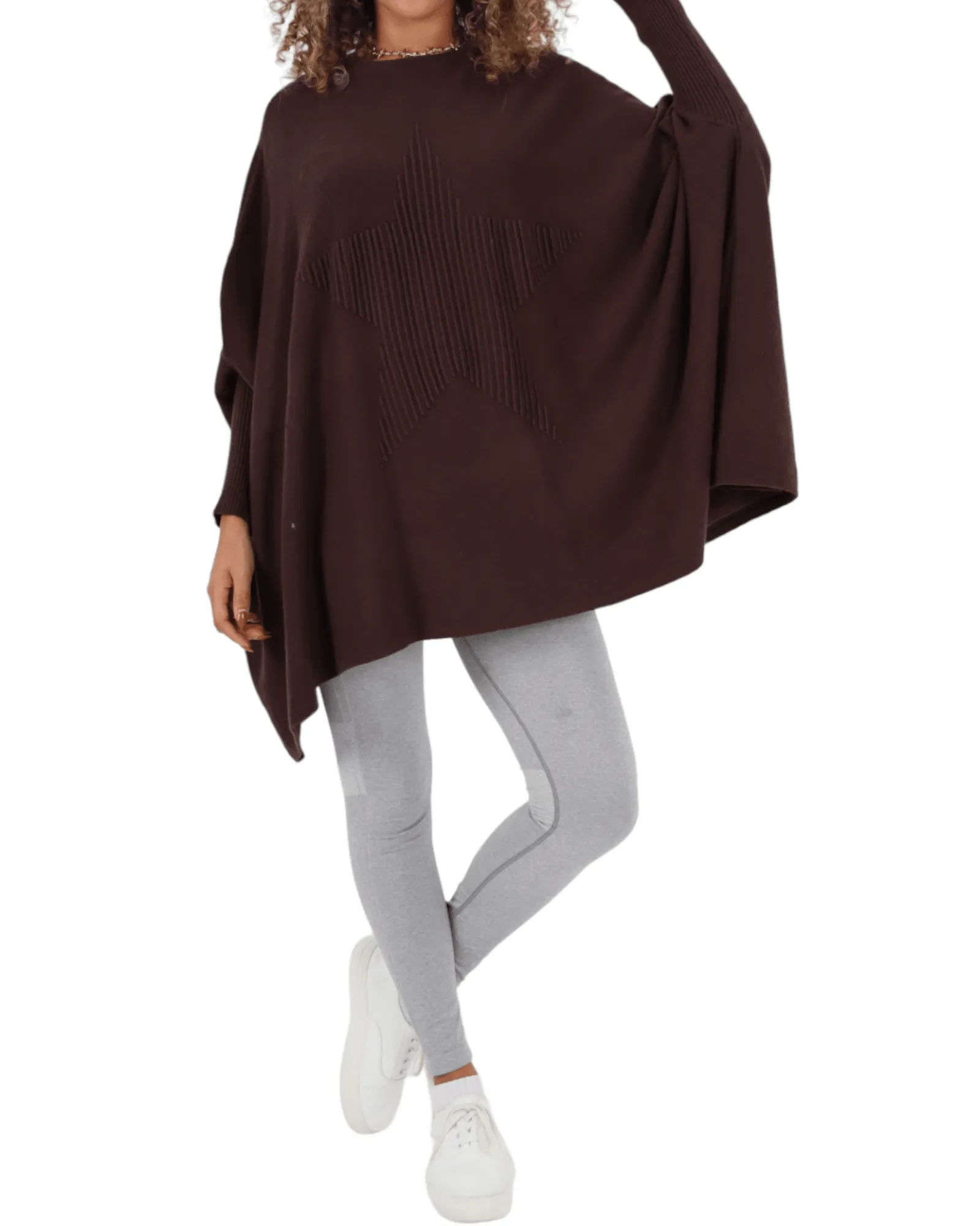 3D Star Print Oversized Poncho