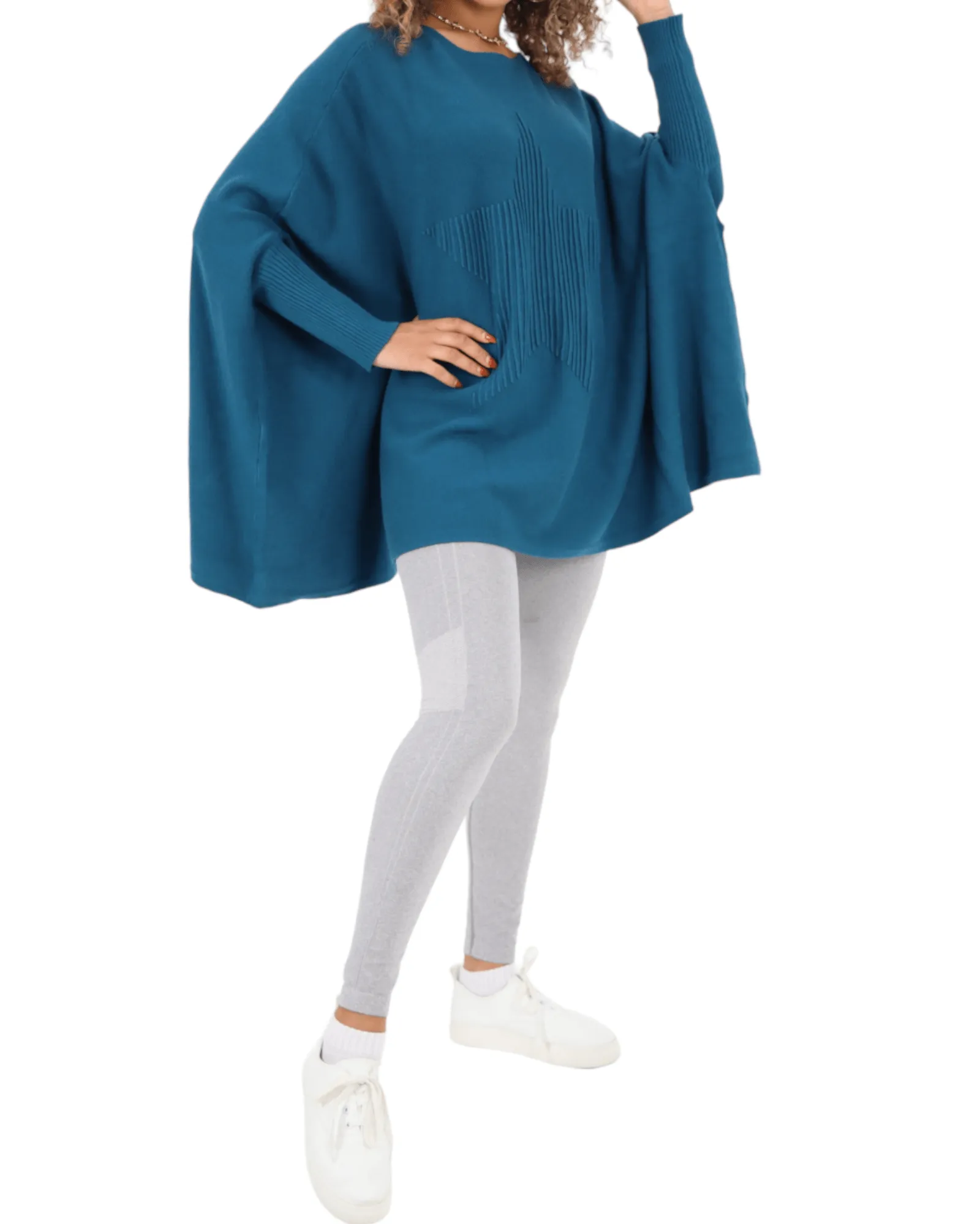 3D Star Print Oversized Poncho