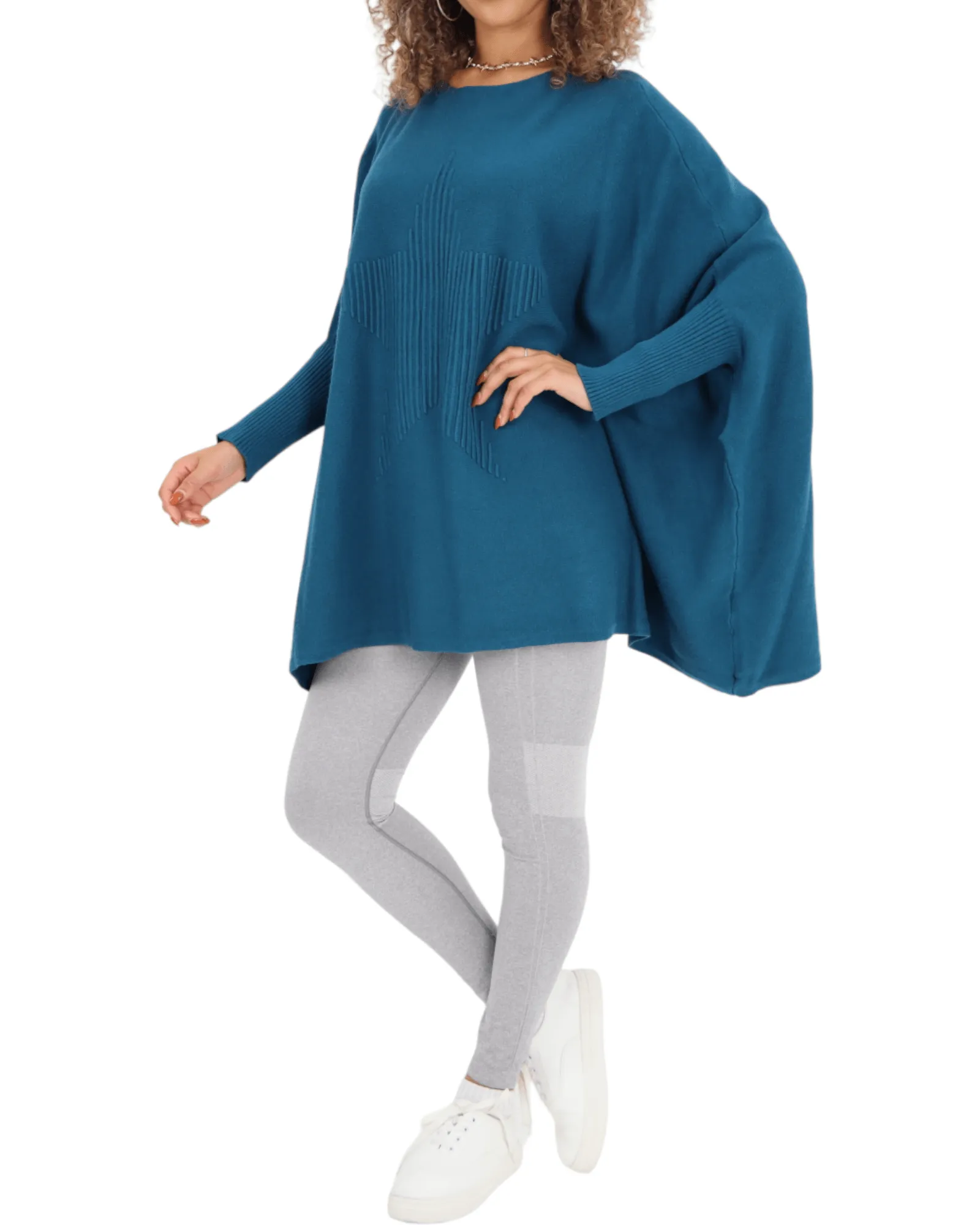 3D Star Print Oversized Poncho