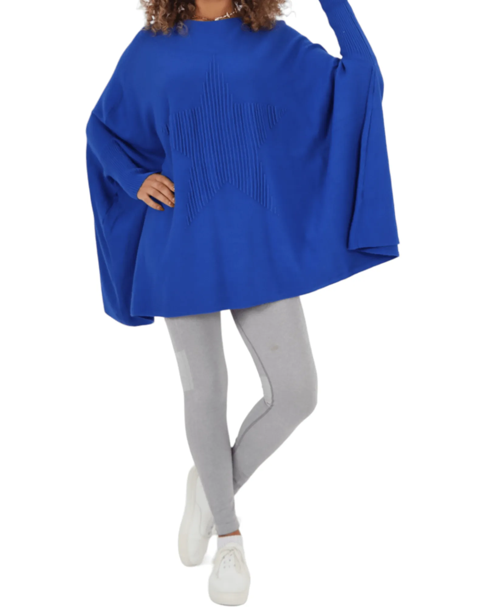 3D Star Print Oversized Poncho