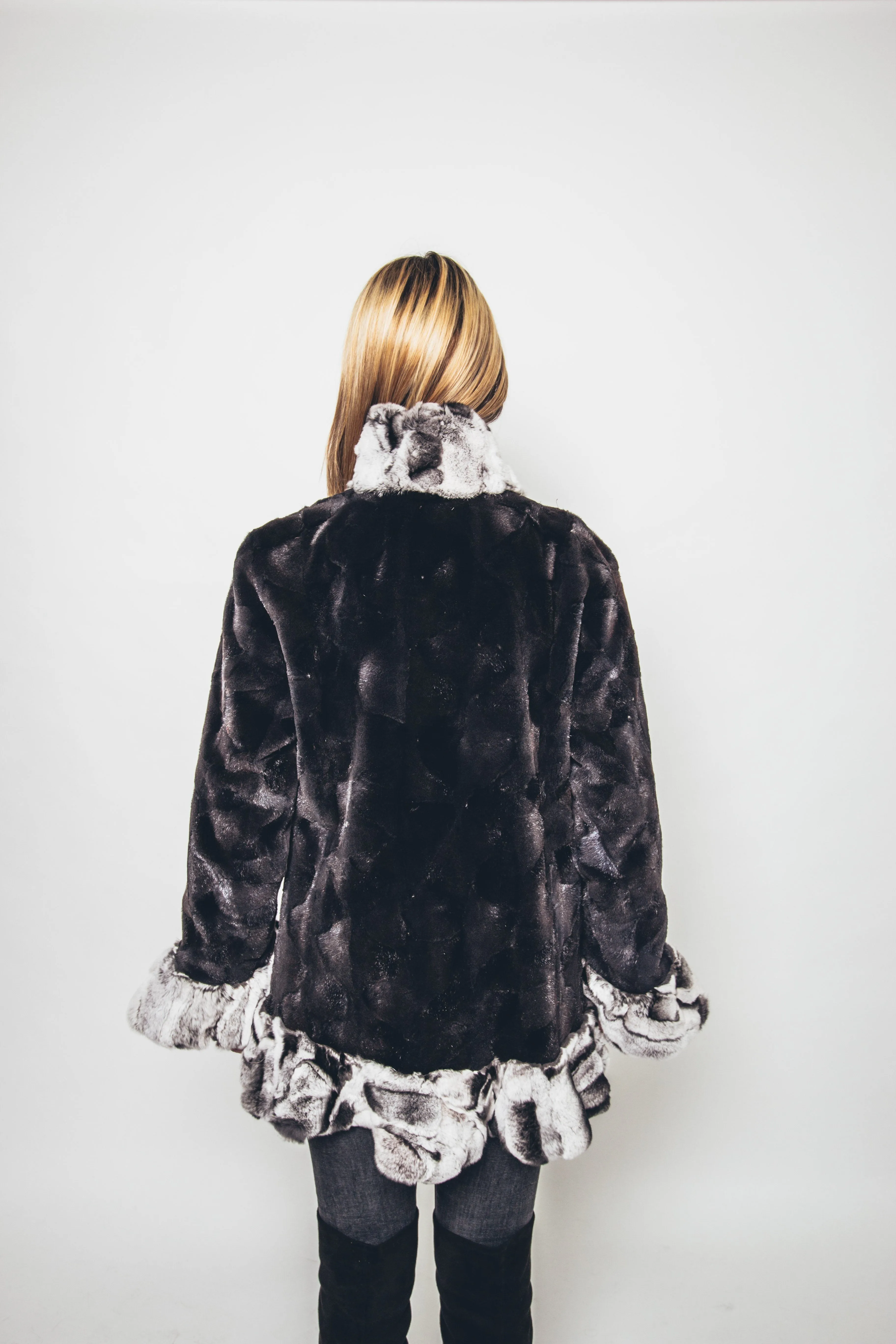 73 | Sheared Mink Sections Jacket / Rex Rabbit Trim