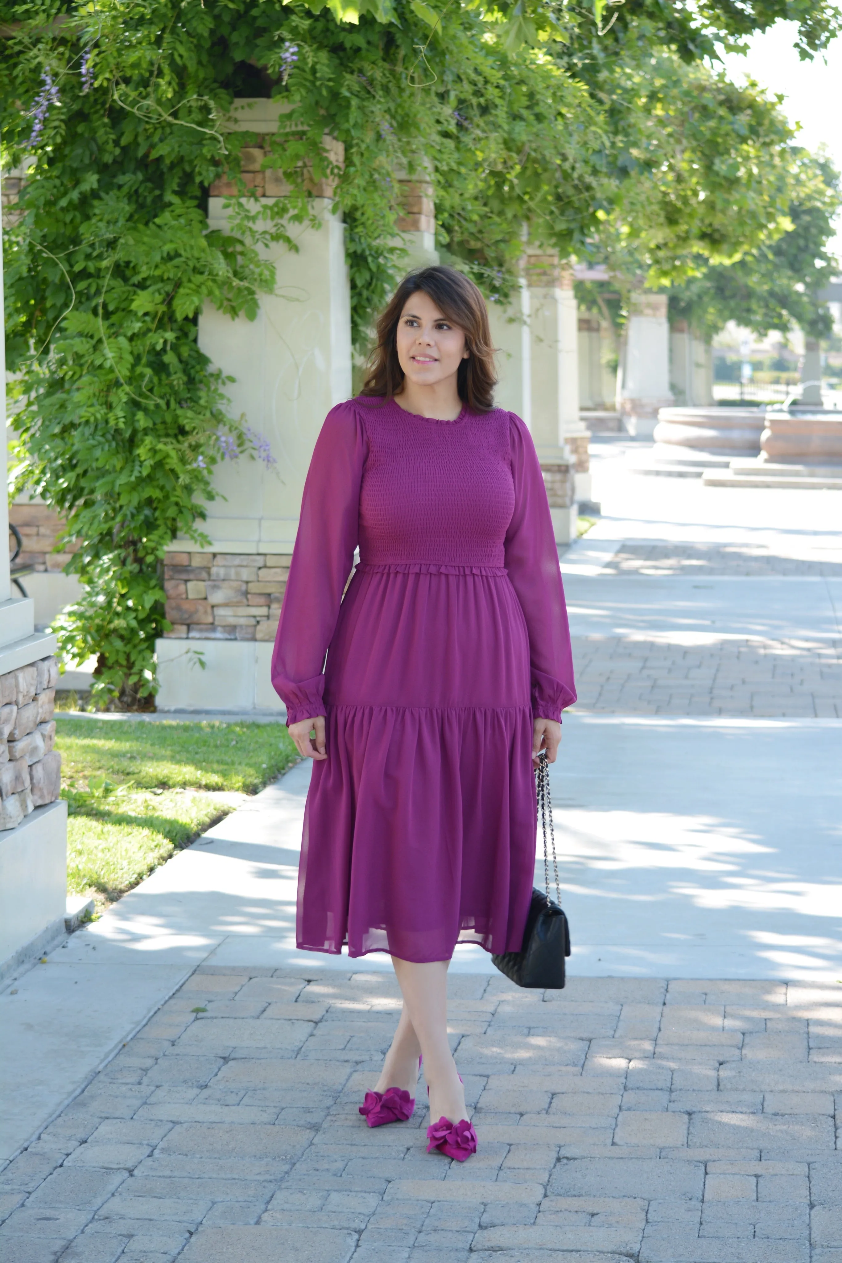 Ada Magenta Smocked Dress