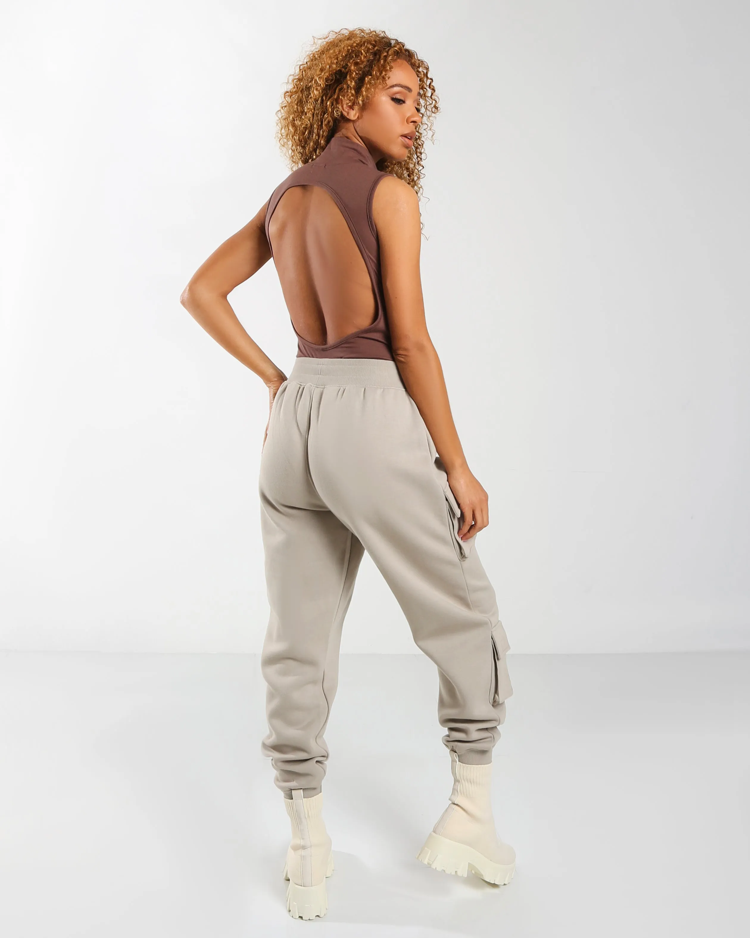 Amber x Public Desire high neck open back motif body in chocolate