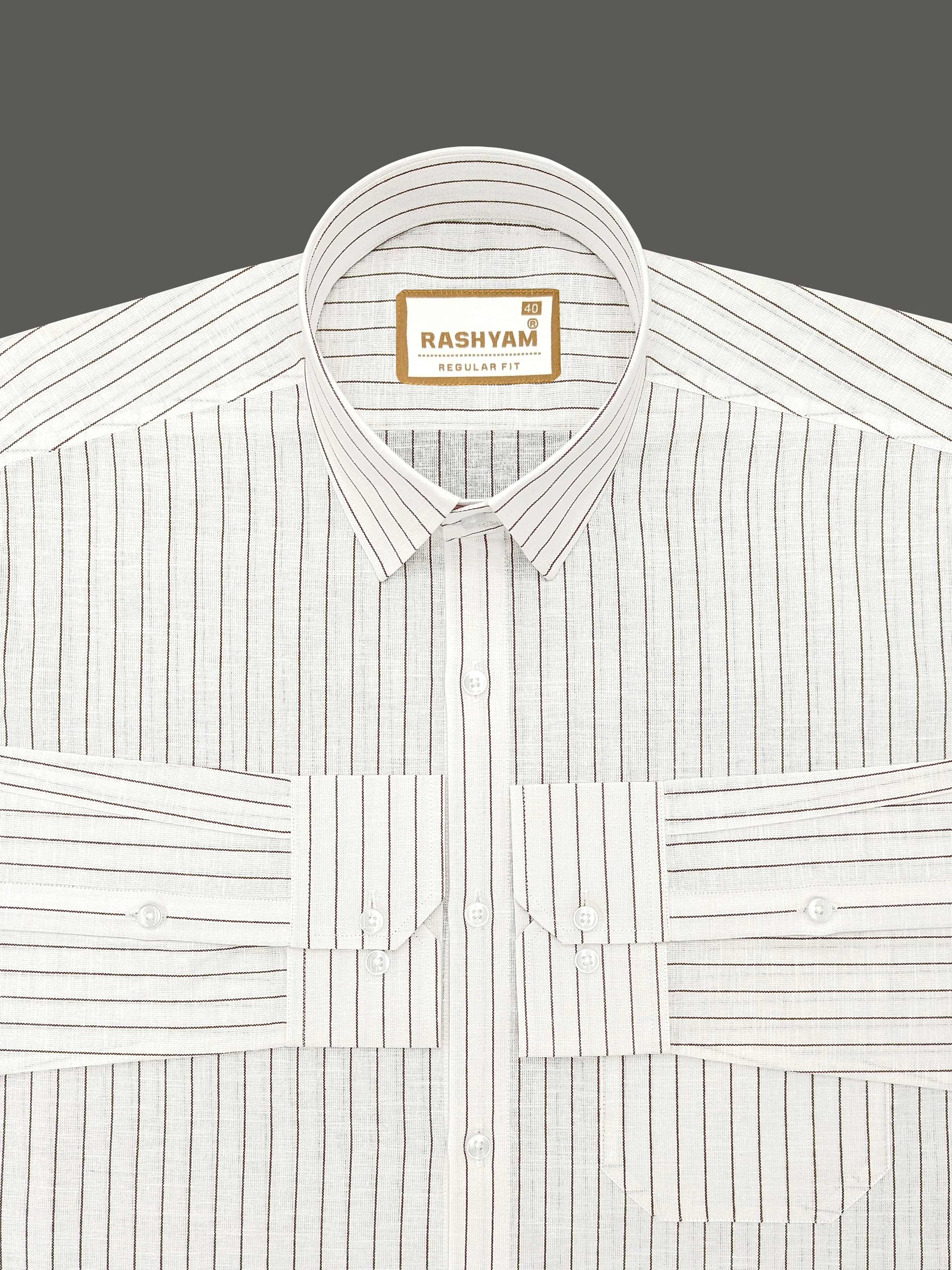Arezzo Italian Premium Linen Brown Beans On White Formal Shirt For Men