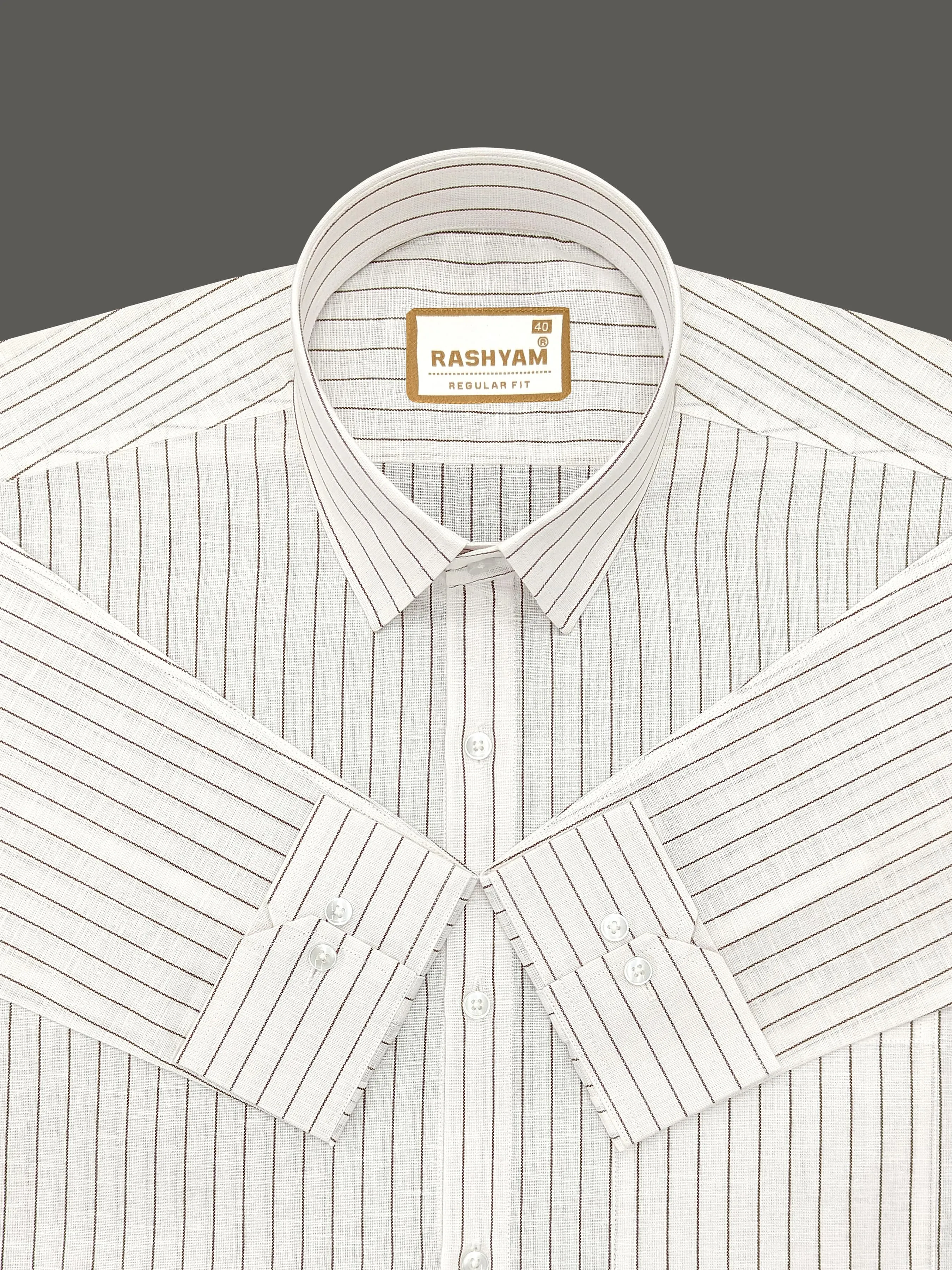 Arezzo Italian Premium Linen Brown Beans On White Formal Shirt For Men