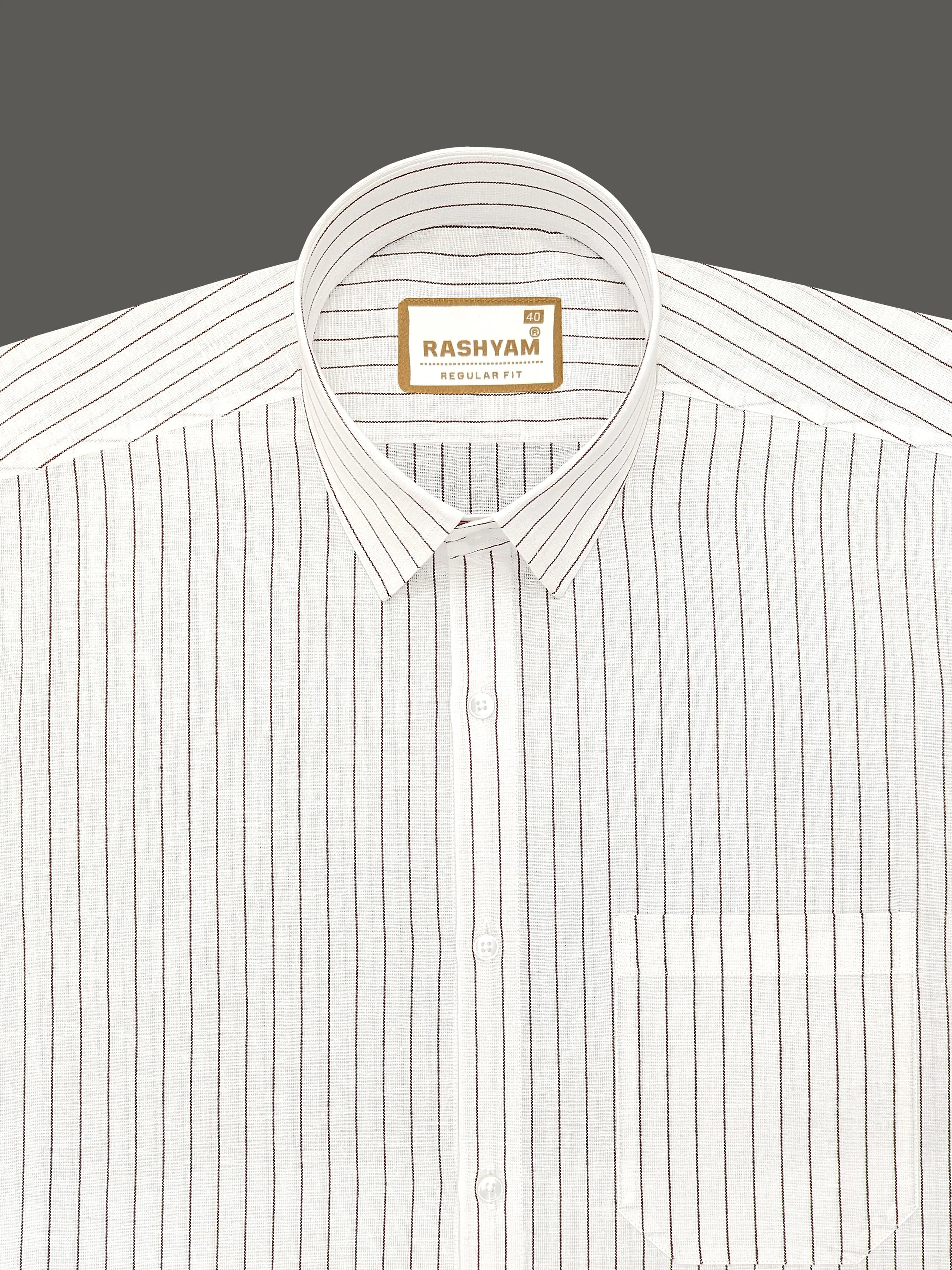 Arezzo Italian Premium Linen Brown Beans On White Formal Shirt For Men