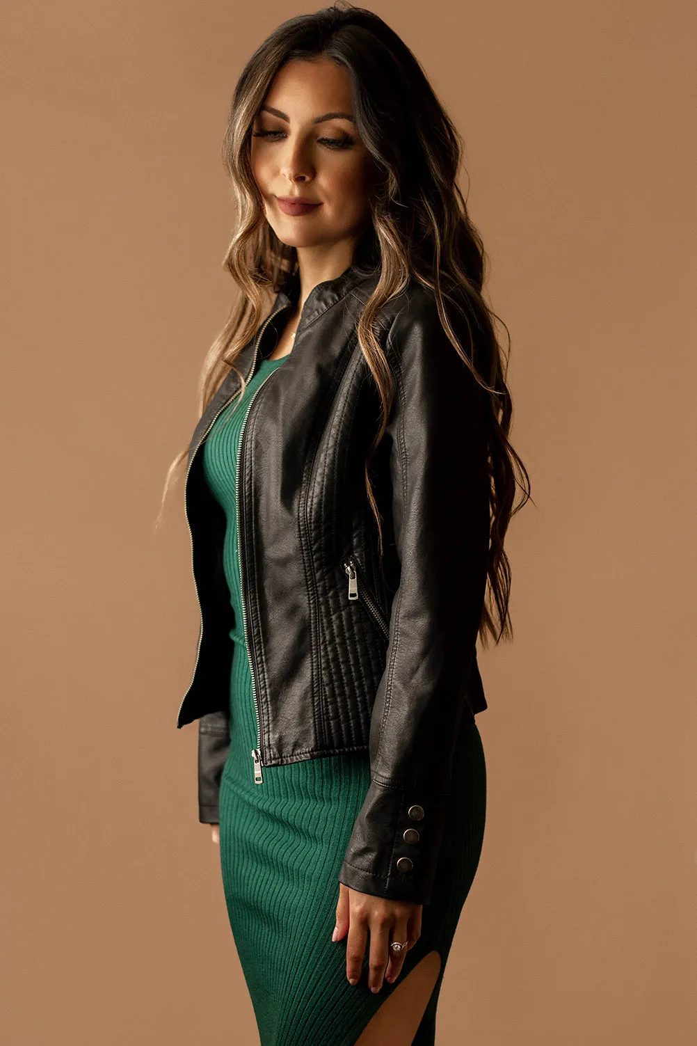 Austin Faux Leather Moto Jacket (Black)