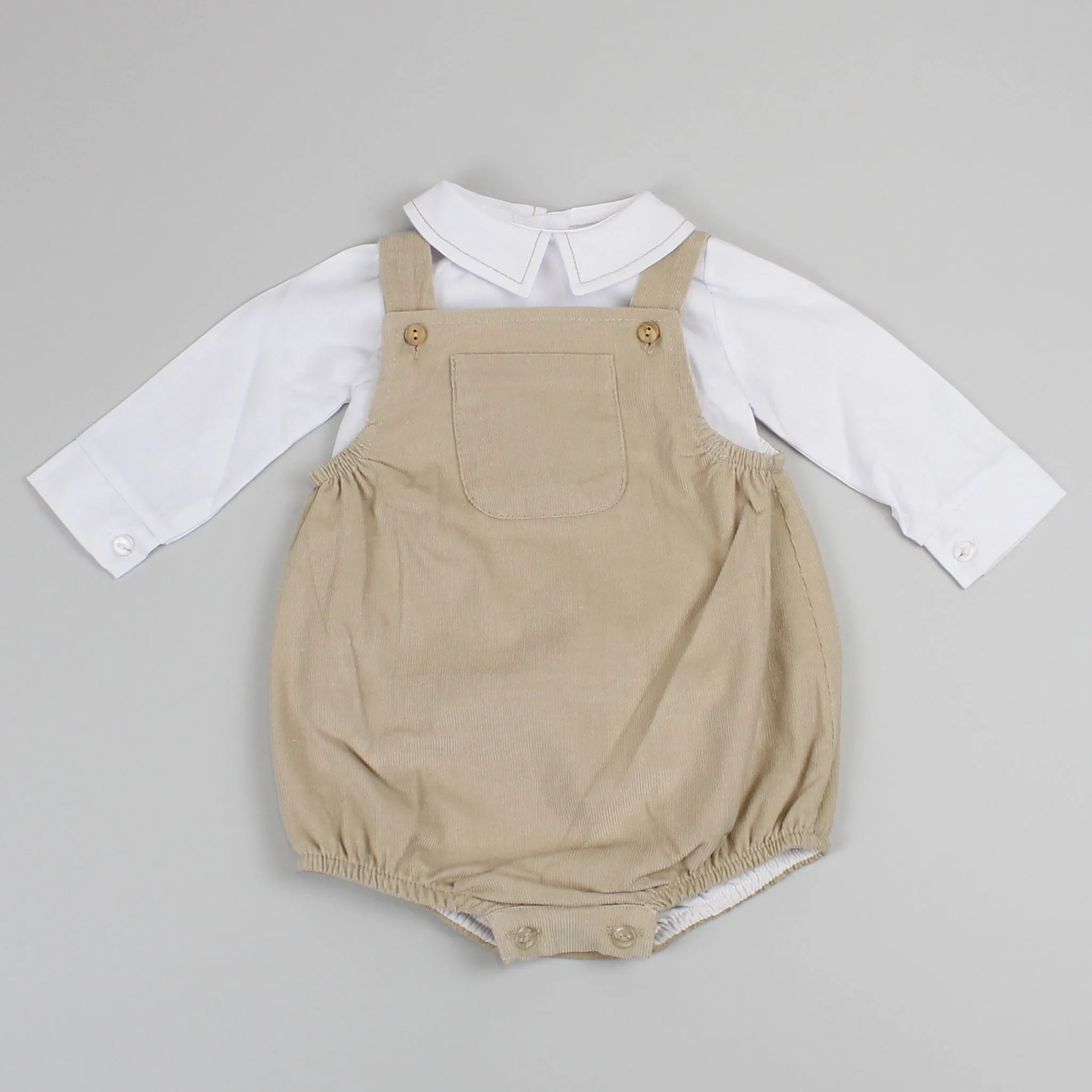 Baby Boys Corded Romper and Shirt - Beige