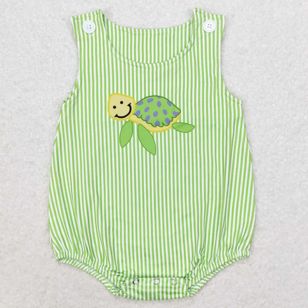 Baby Infant Boys Rompers Green Stripes Turtle Sleeveless Summer Rompers SR1093