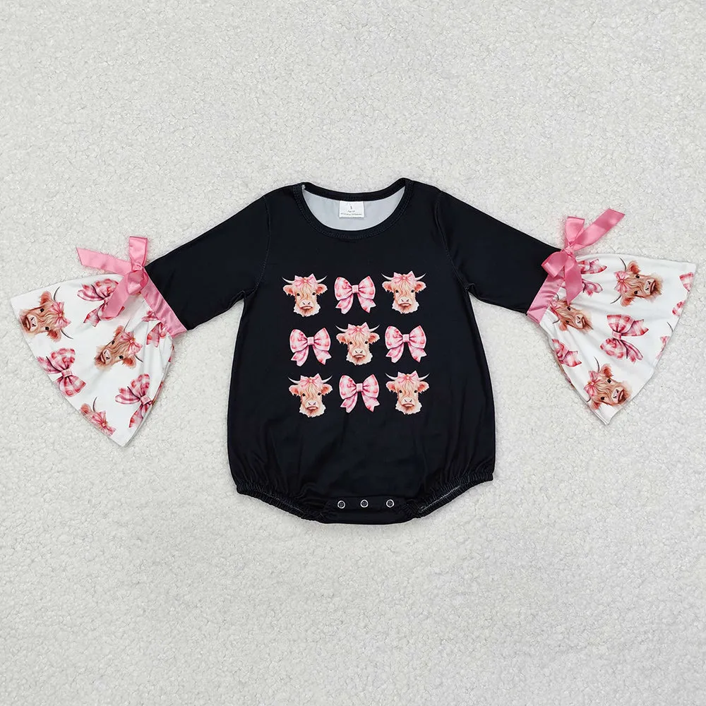 Baby Infant Girls Rompers Highland Cow Bows Western Rompers LR1871