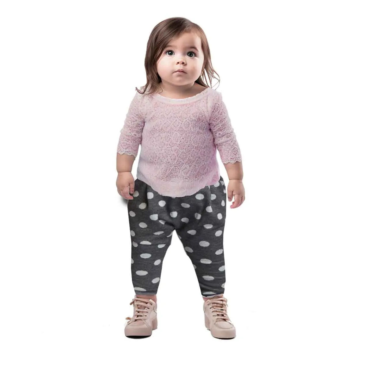 Baby Pants | Joggers | Yoga Pants | Grey with White Polka Dots | Age 9-18 Months
