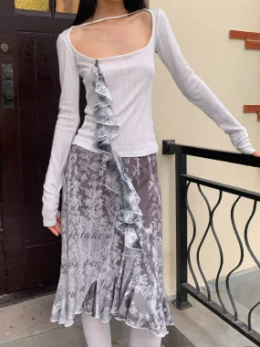Ballerina white lace long-sleeved top with large round neckline