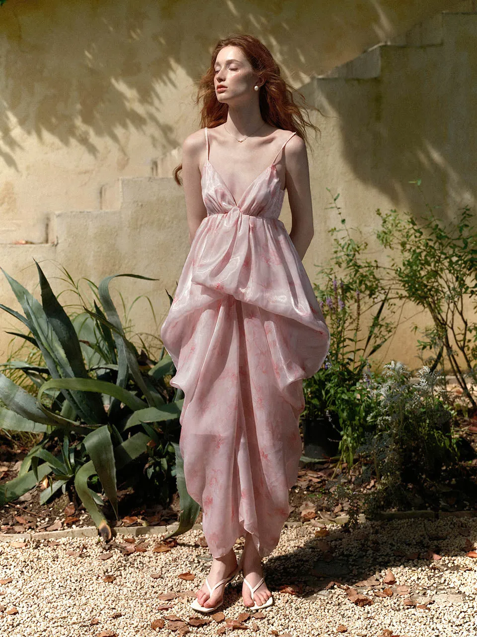 Balloon silk long dress