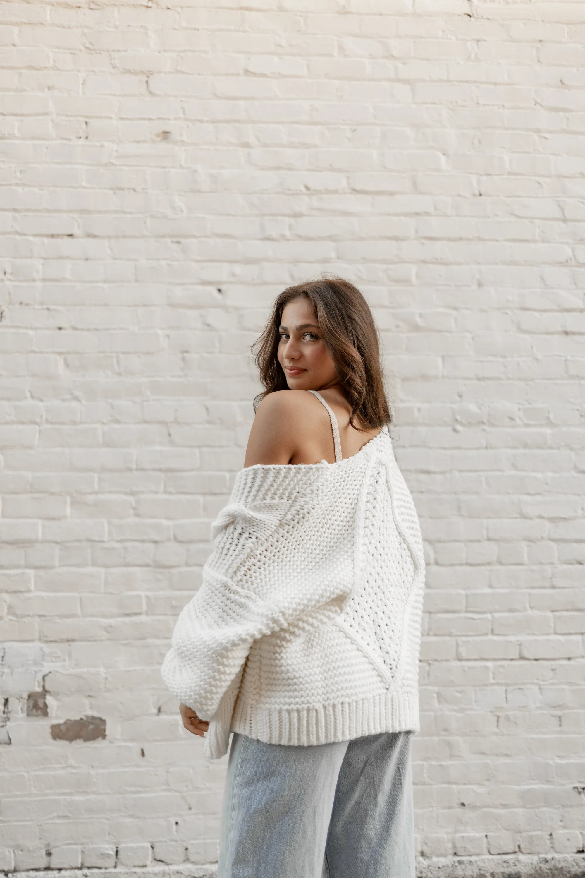 Balloon sleeve chunky knit cardigan