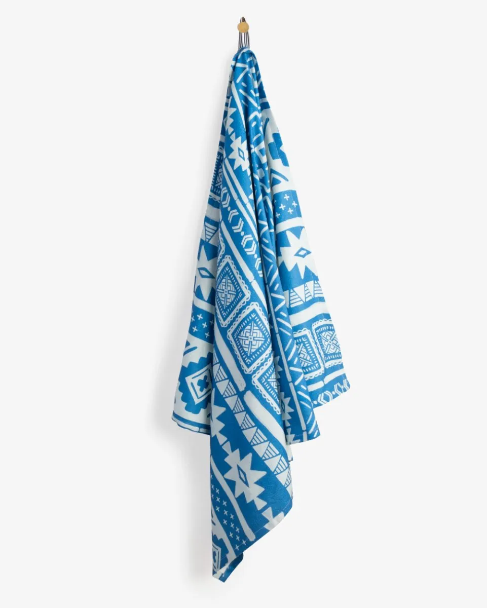 Bamboo & Cotton Blend Printed Bath Towel | Nomad Azure Blue